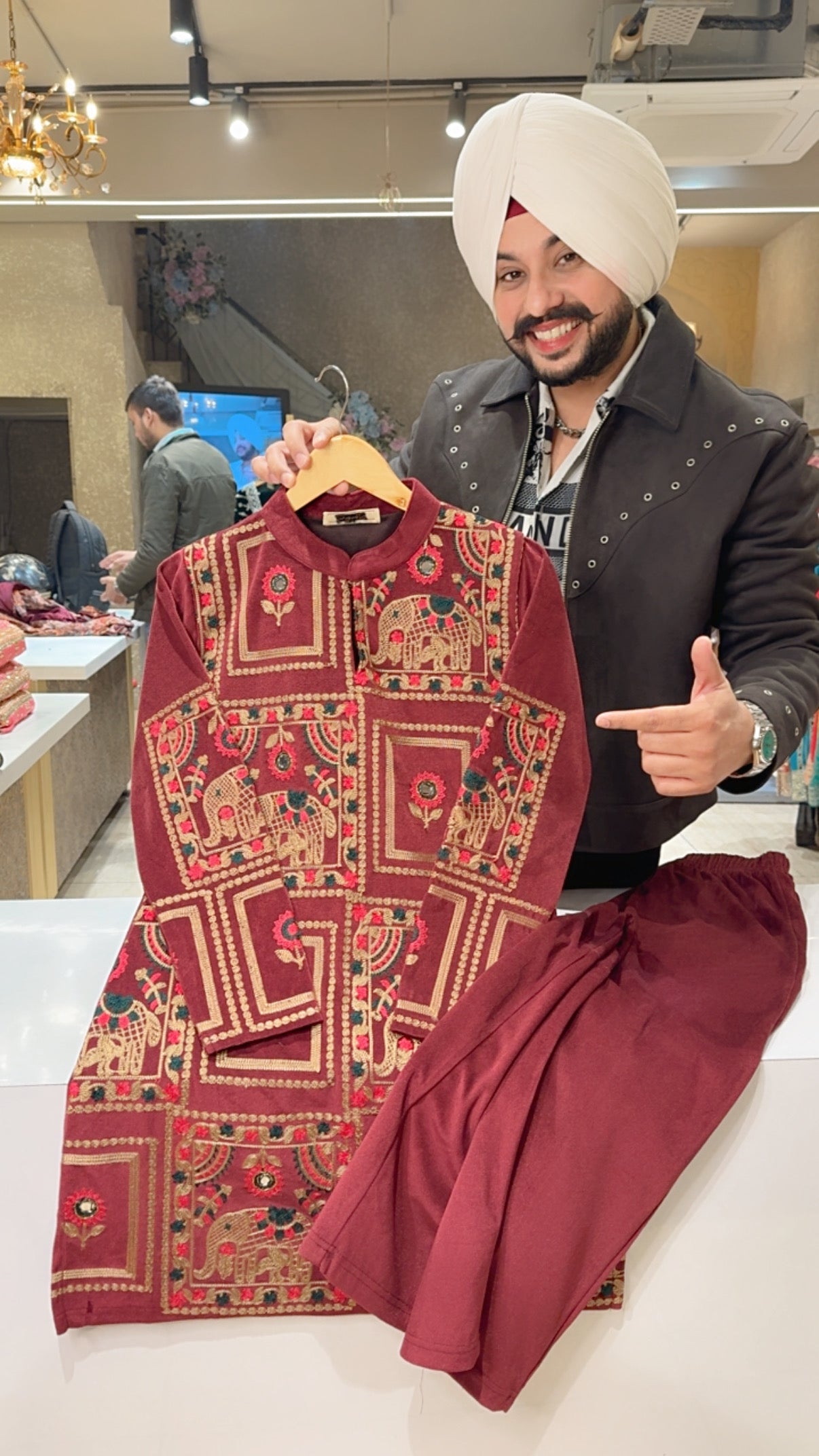 Maroon Premium Stretchable Velvet Heavy Embroidered Party Wear Coord sets