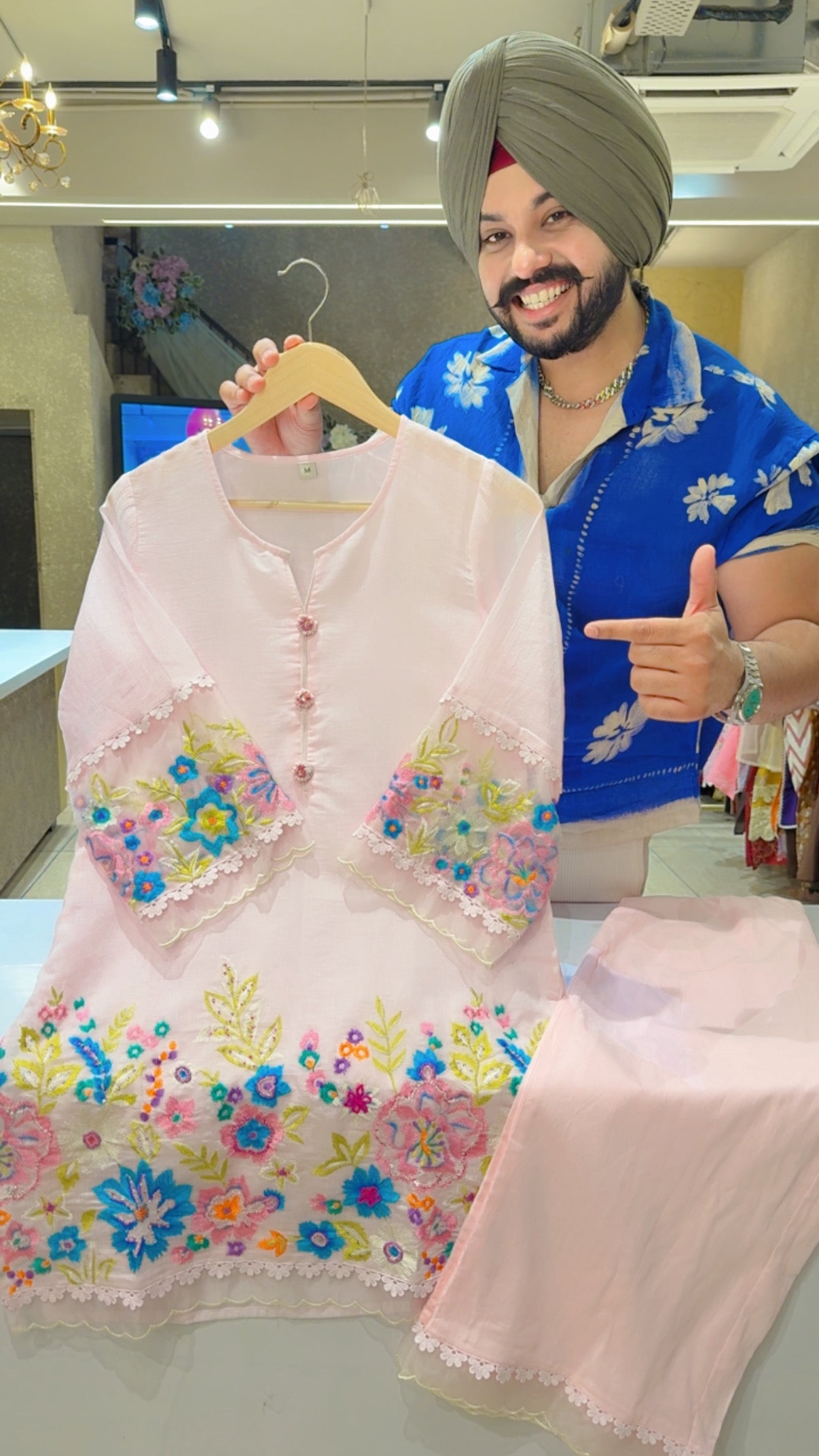 Pastel pink Mal chanderi Beautiful Embroidered Semi Formal Coord set