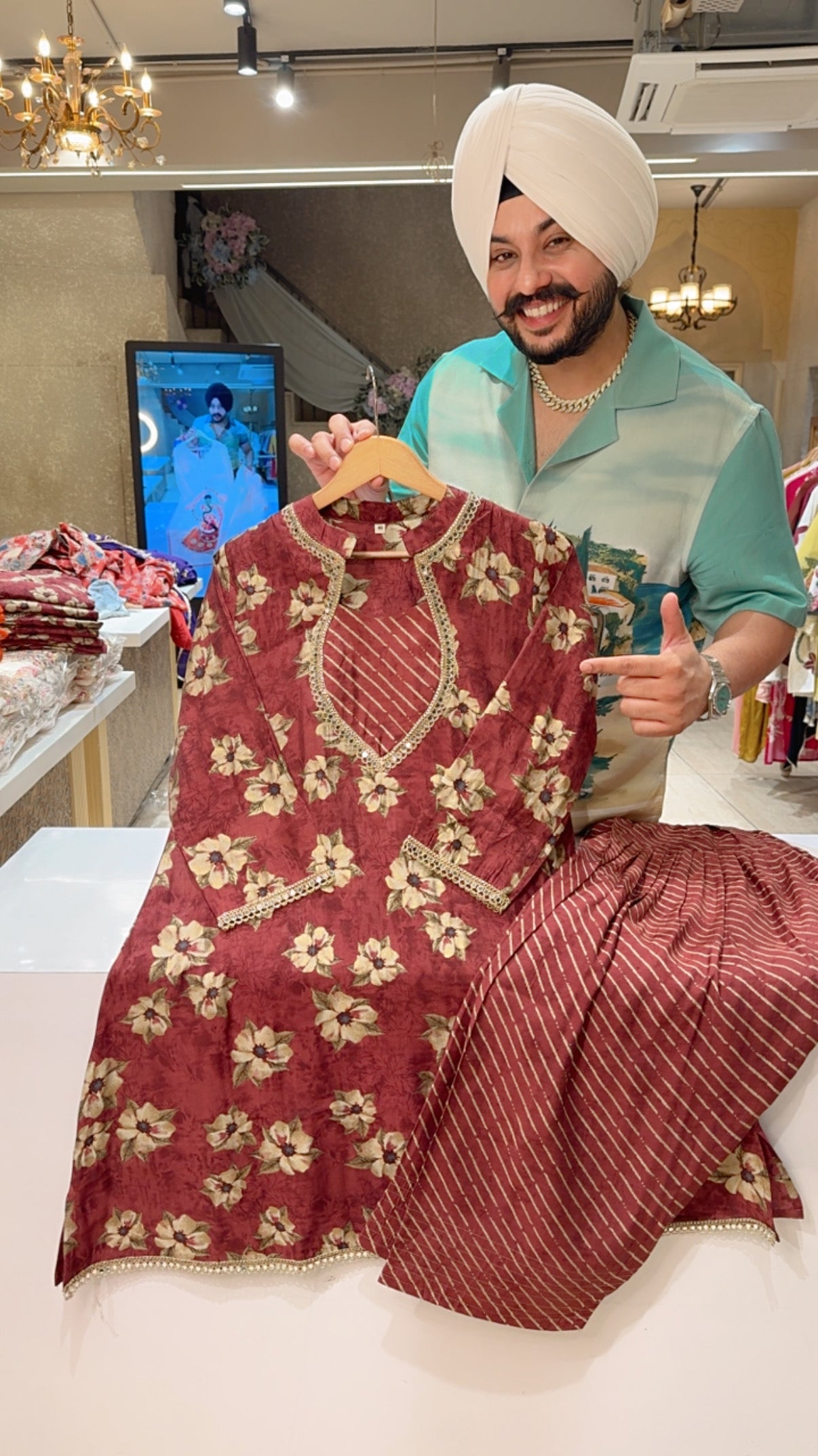 Maroon Soft Silk Mirror Designer Neck A-line Farshi Salwar Coord set
