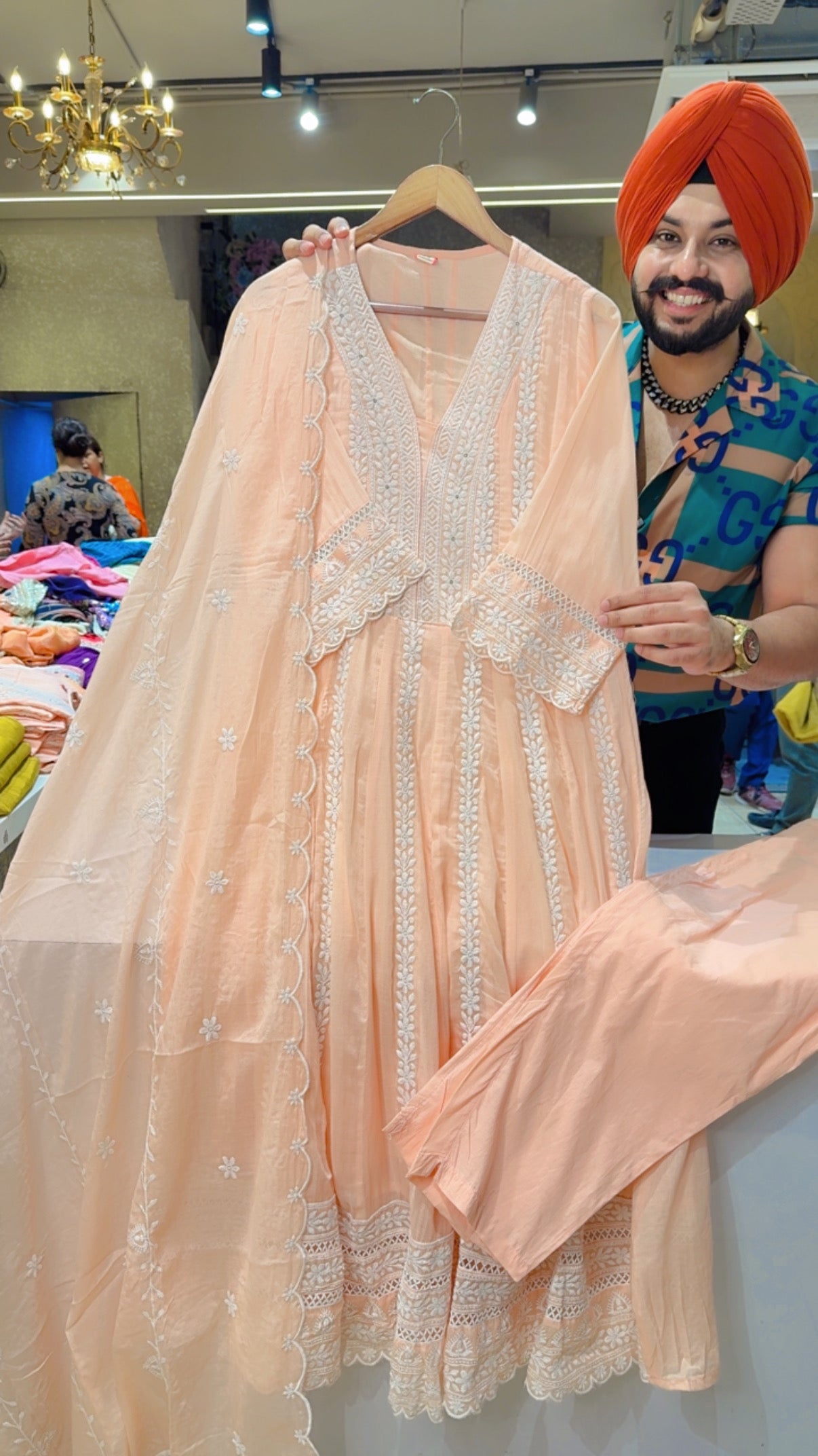 Peach Mal Cotton Full Flair fully Embroidered Anarkali Suit with Beautiful Duppata