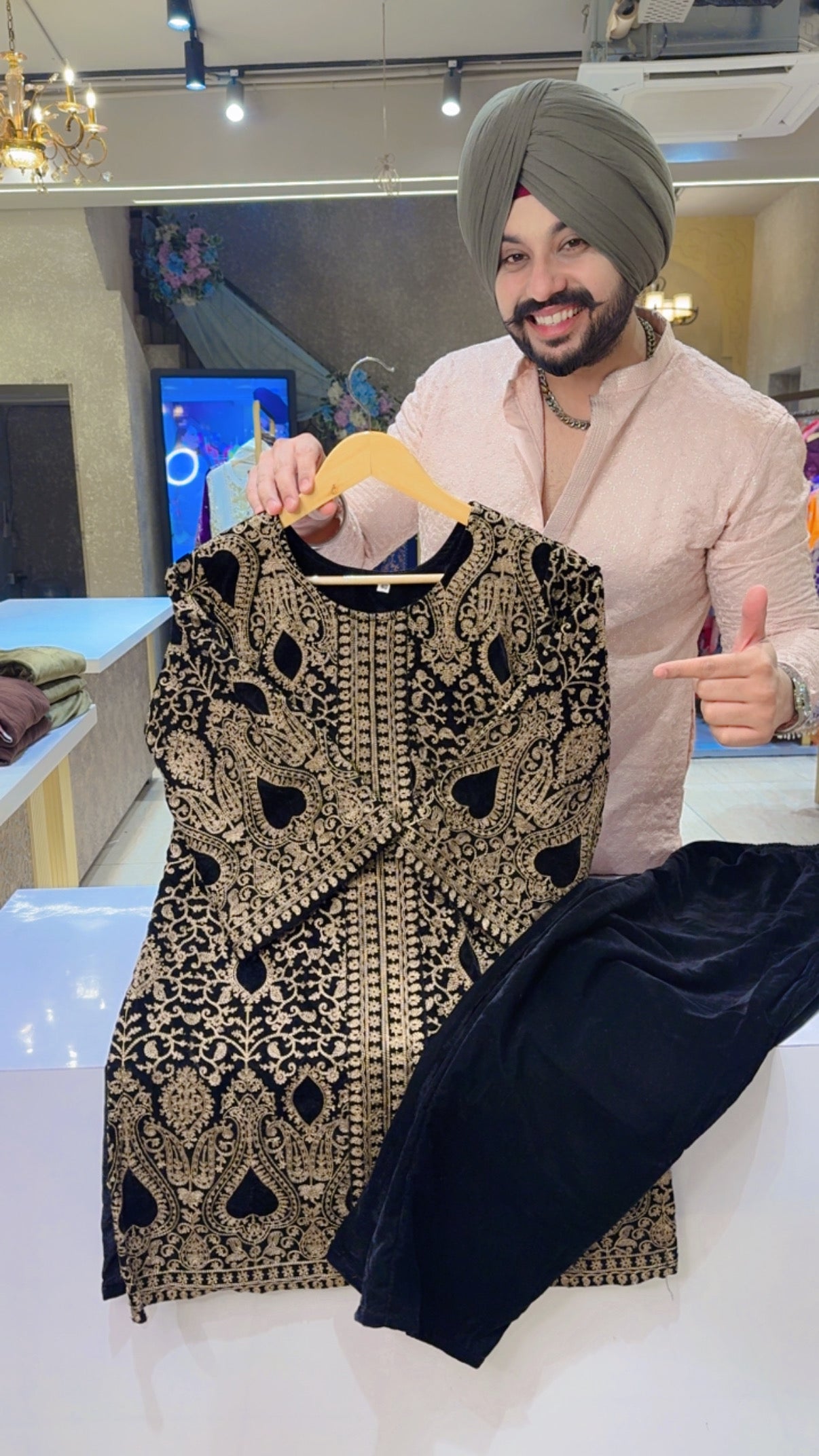 Black Velvet Heavy Embroidered Party Wear Coord sets