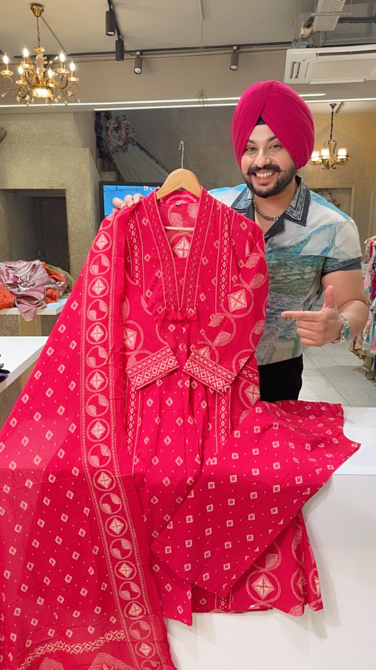 Hot pink Pure Cotton Office Wear Straight Suit with Sleek Hand embroidery Work On neck