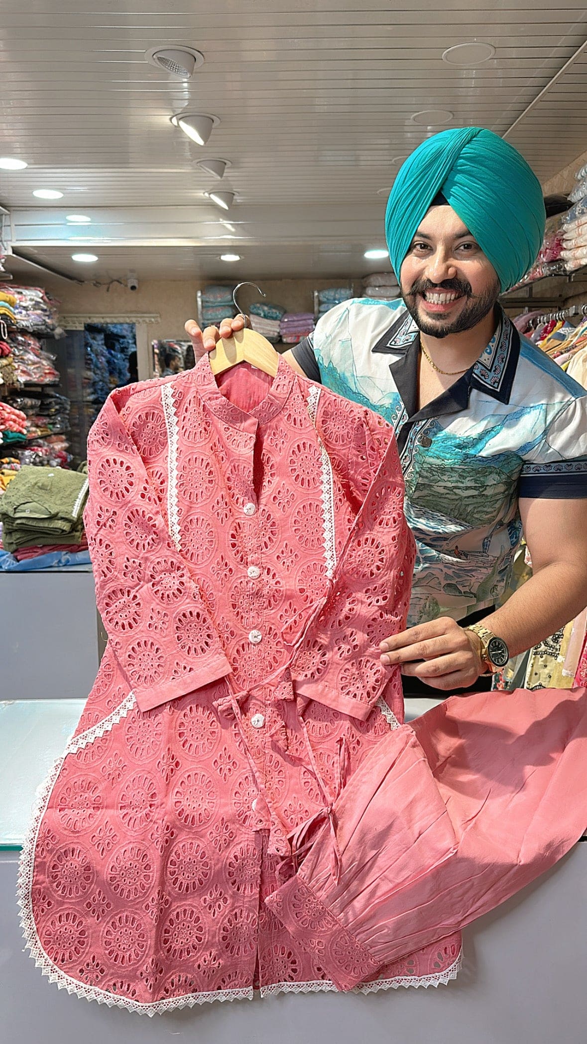 Pink pure cotton Apple cut Coord set with Stylish Pathani pants