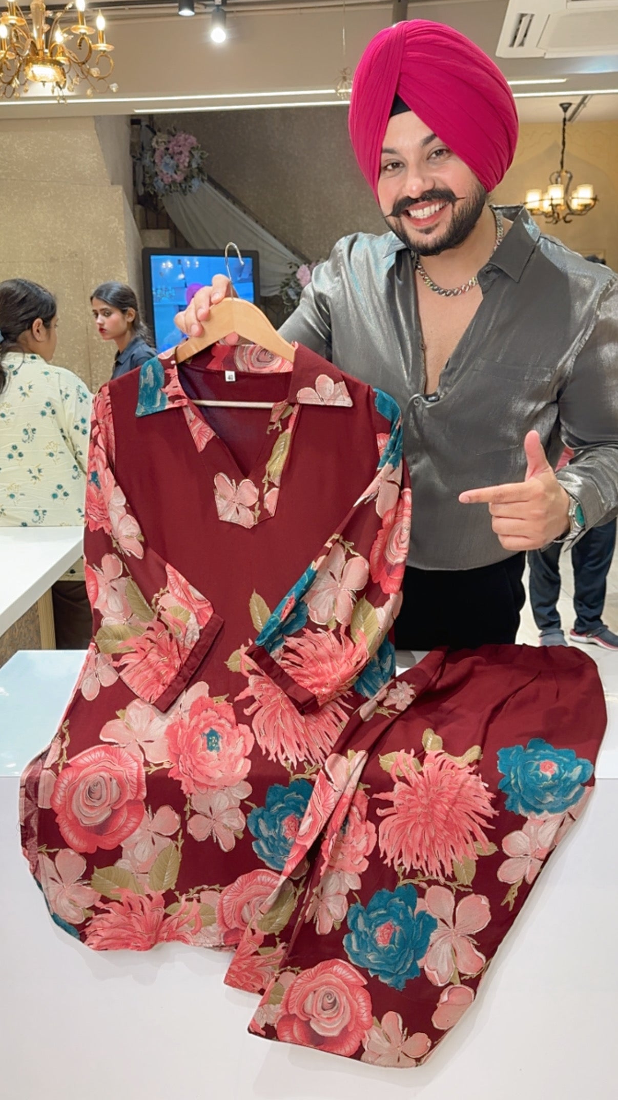 Maroon Soft Rayon Floral Print Apple Cut Farshi Salwar Coord set