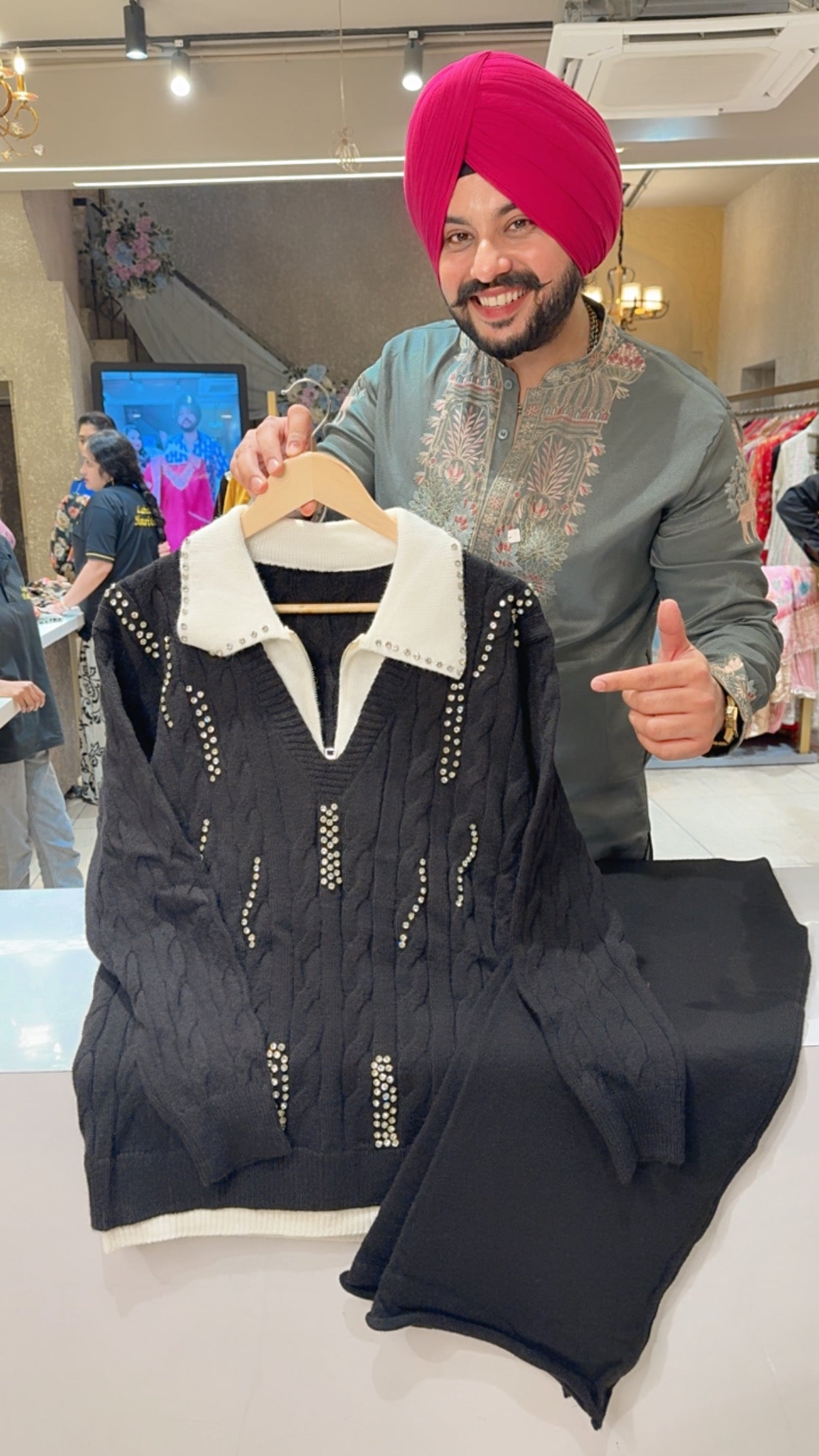 Black Imported Woolen Heavy stone work Fully Strechable Party wear Coord set