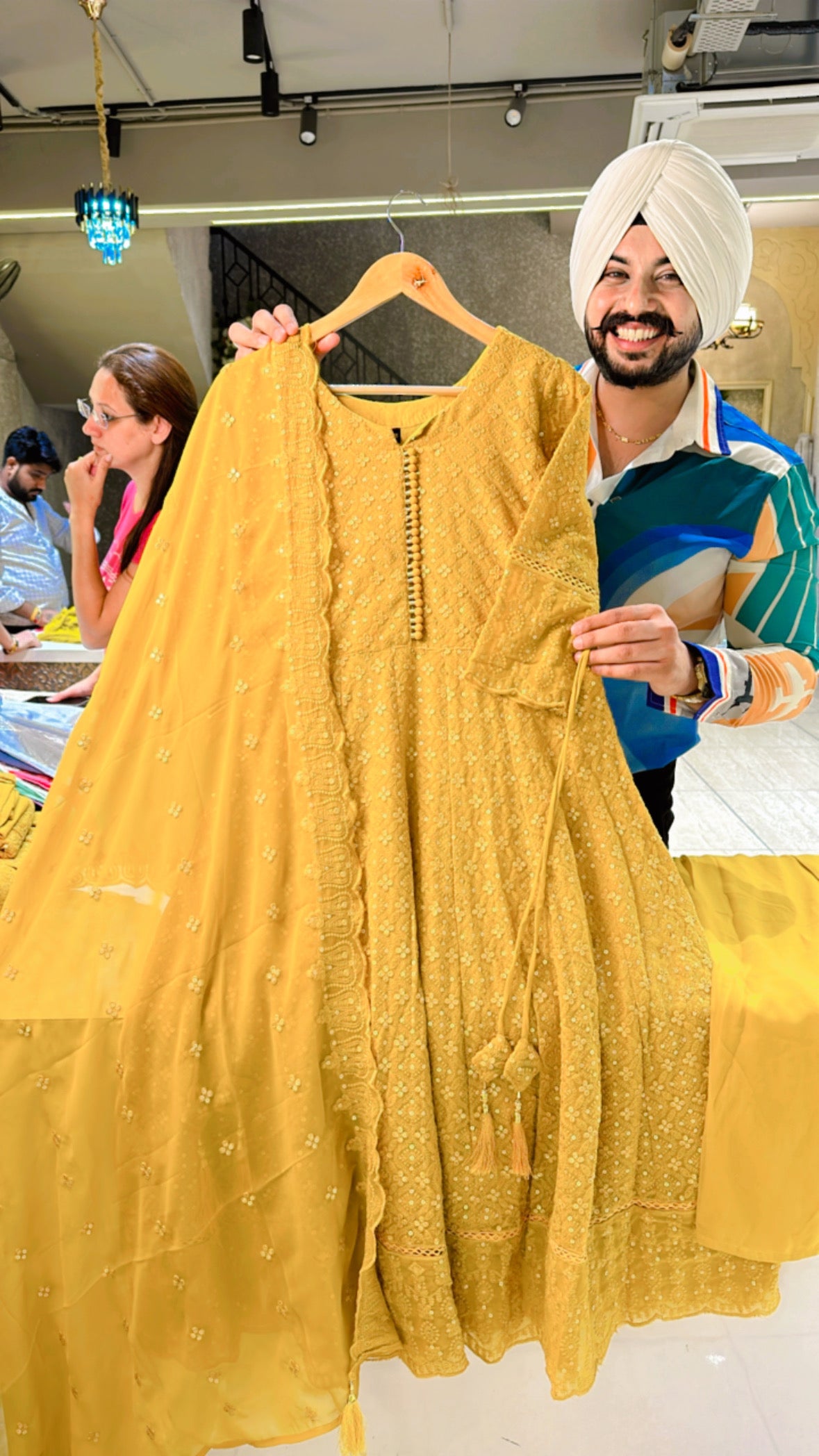 Mustard yellow Georgette Fully embroidered
Anarkali Suit with embroidered Duppata