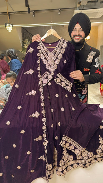 Black - Blue Velvet Anarkali MDK181