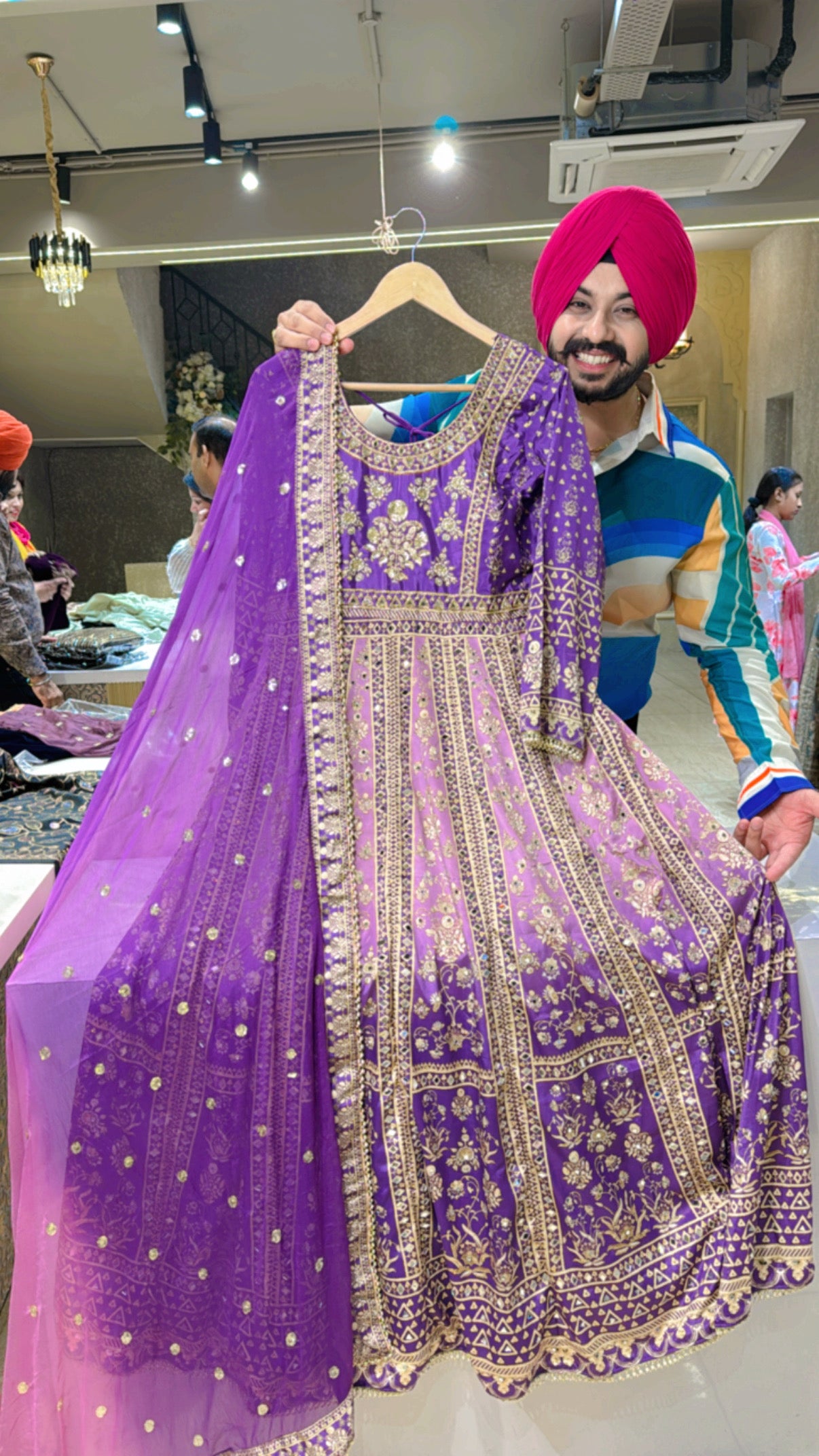 Purple Crepe heavy Hand work Anarkali Gown with Beautiful Duppata