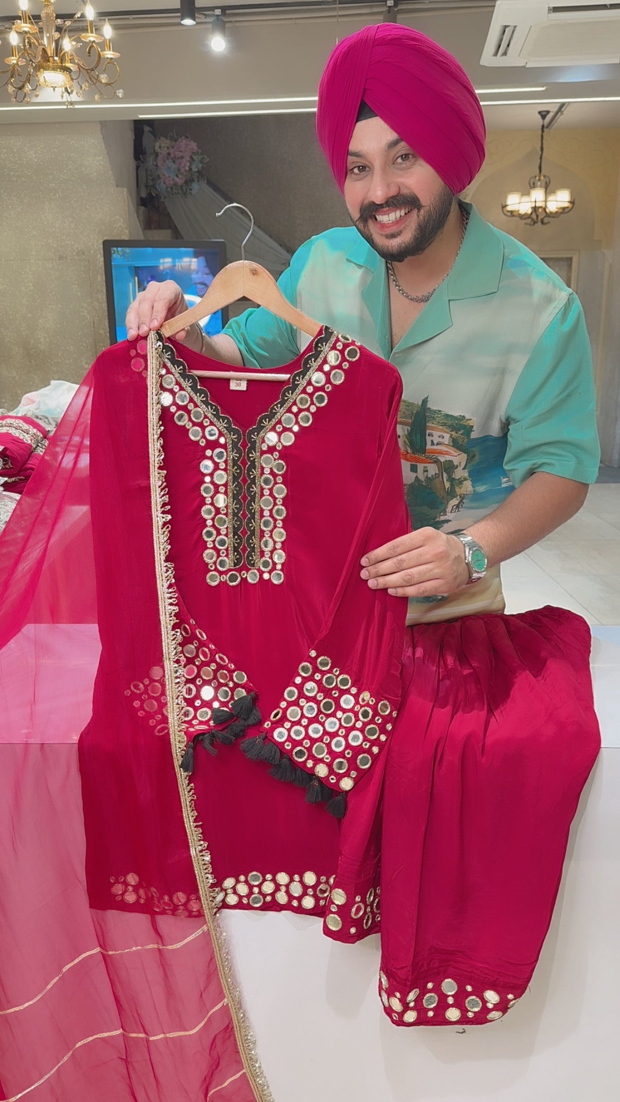 Anaari Colour Premium Crepe Heavy Mirror Hand work Party Wear Farshi suit