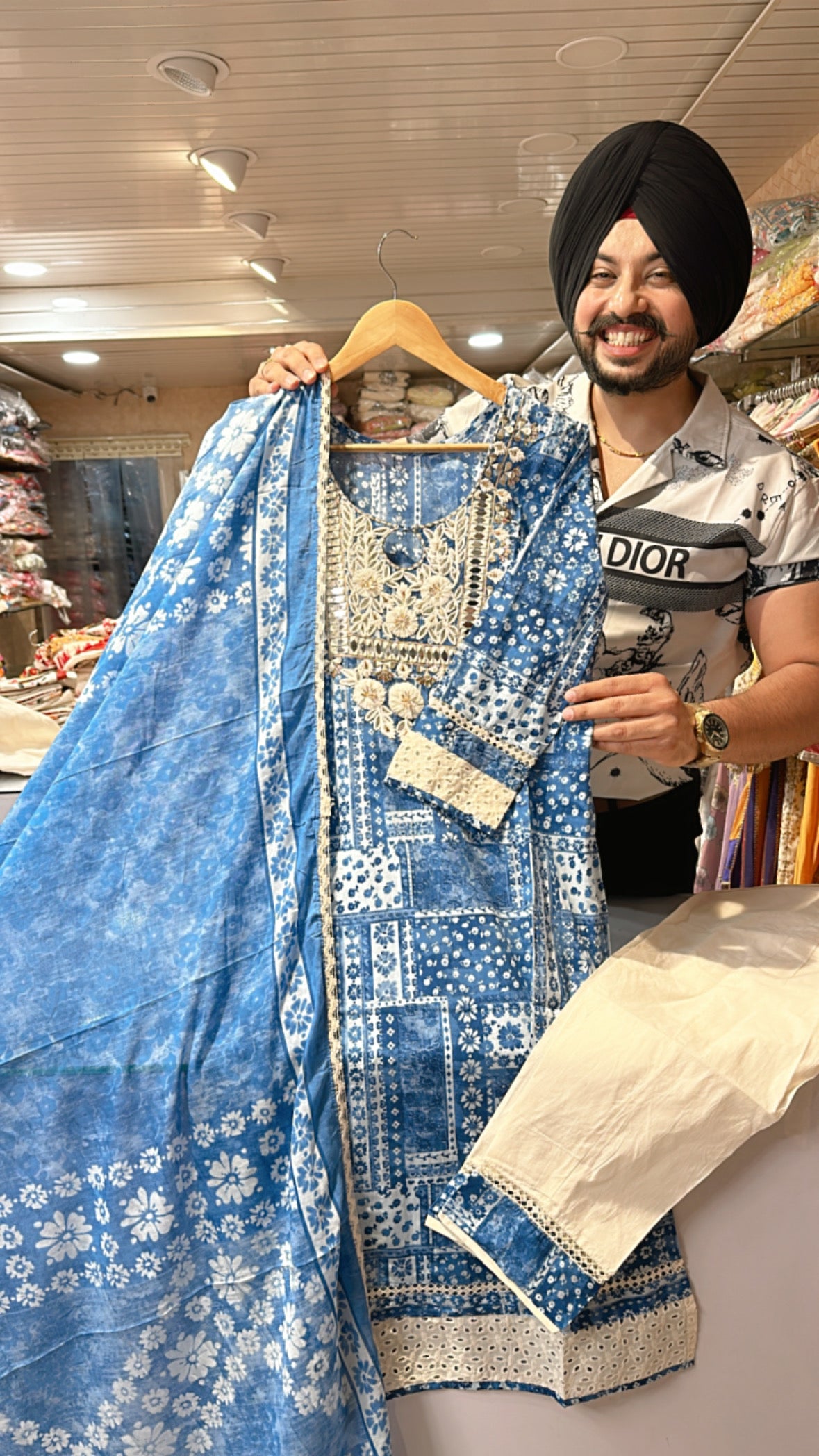 Blue Pure cotton Handwork embroidered Summerish Suit