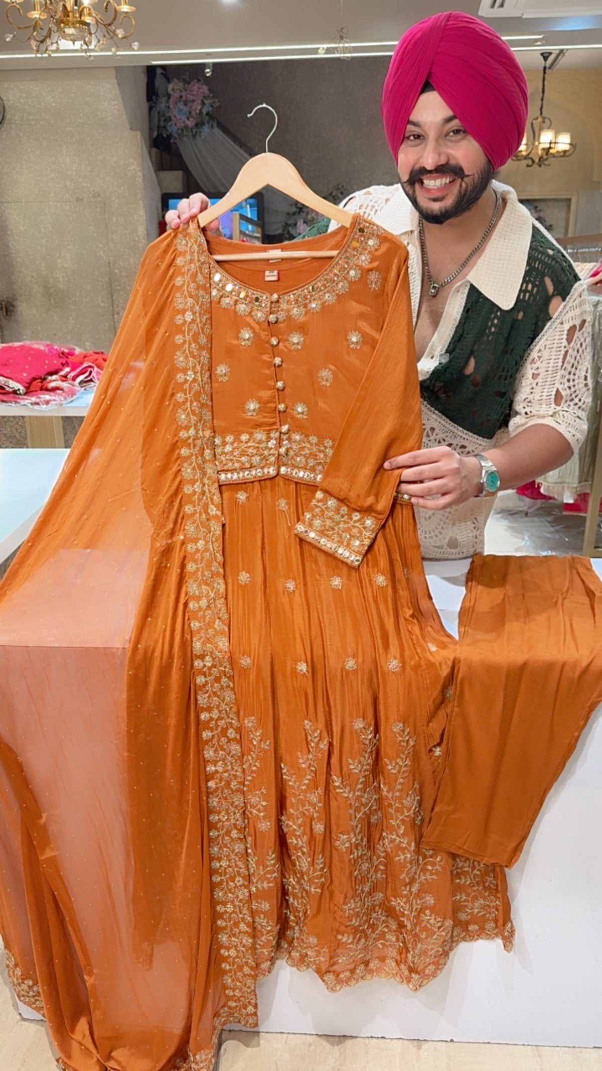 English Colour Chinon Embroidered Full Flair Anarkali Suit with Stylish Jacket