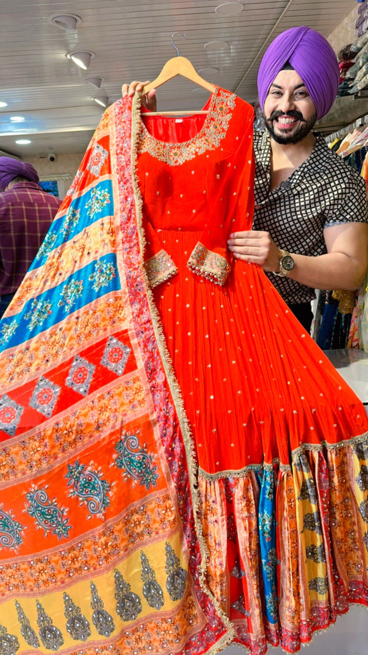 vibrant Orange Heavy Handwork Georgette Anarkali Gown with Beautiful Handwork Duppata