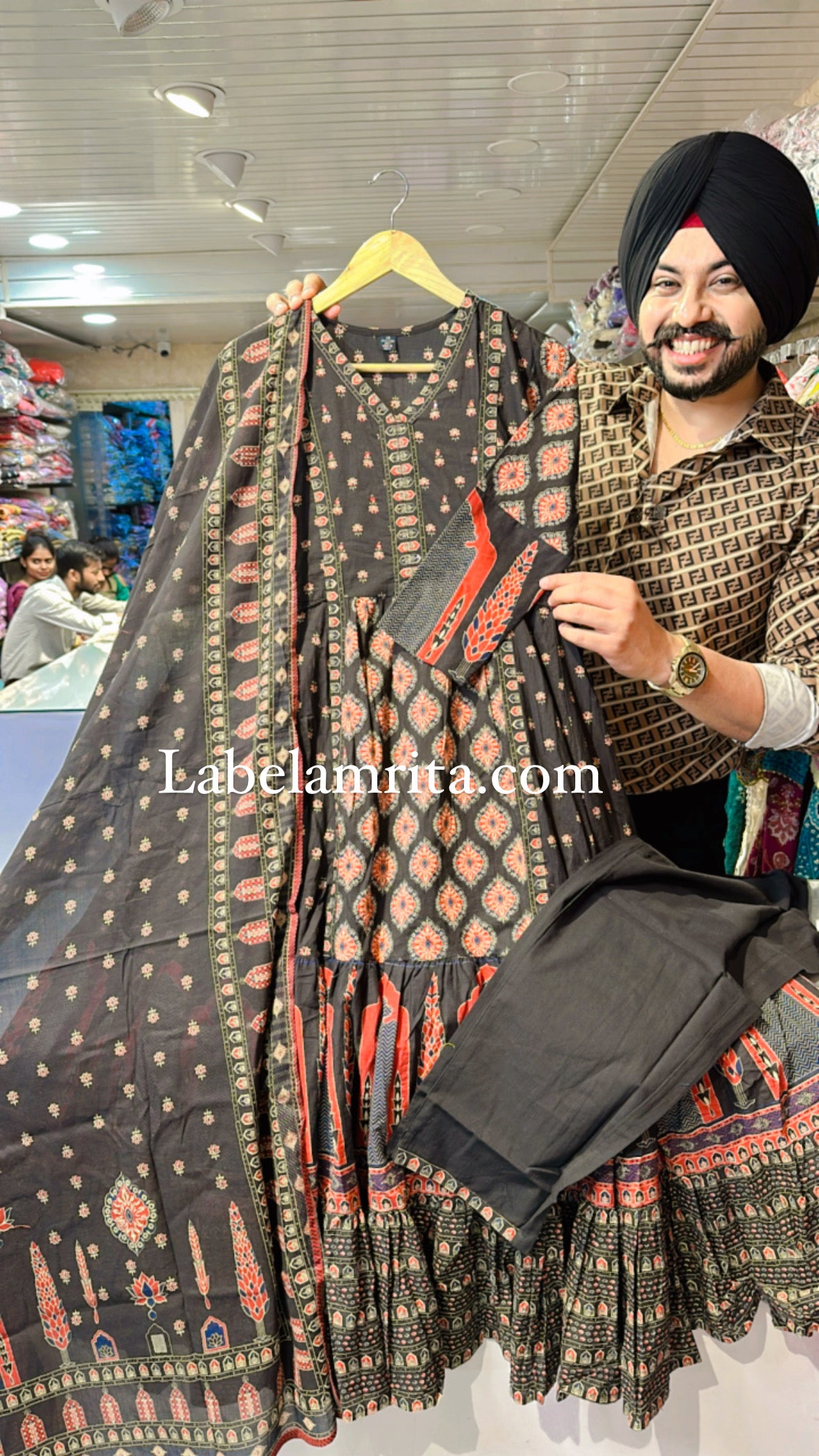 Matt black Indowestern Anarkali suit with Beautiful Duppata