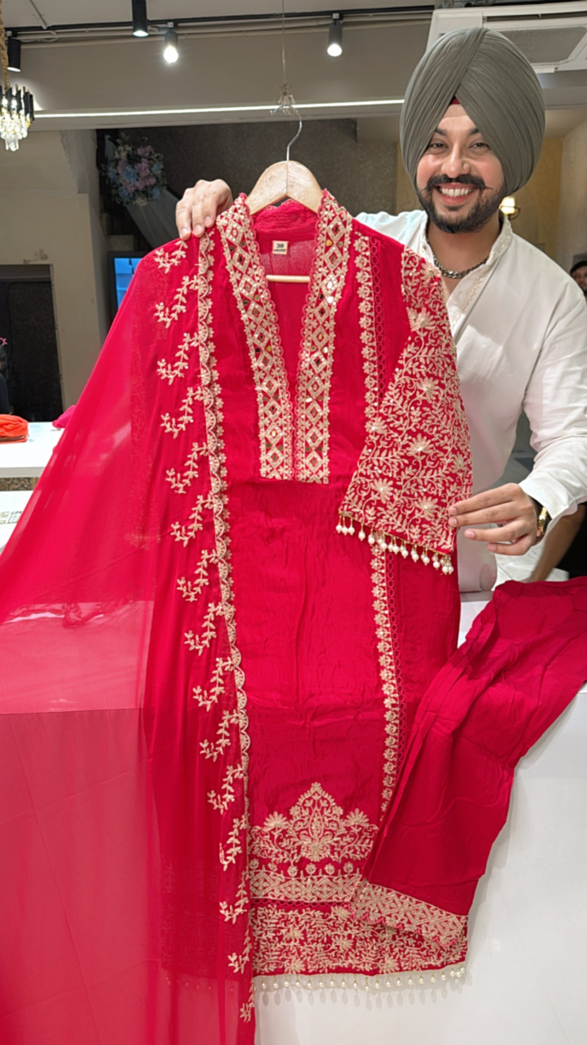 Anaari pink Chinon Heavy embroidered & Pearl Work Straight Suit with Beautiful Duppata