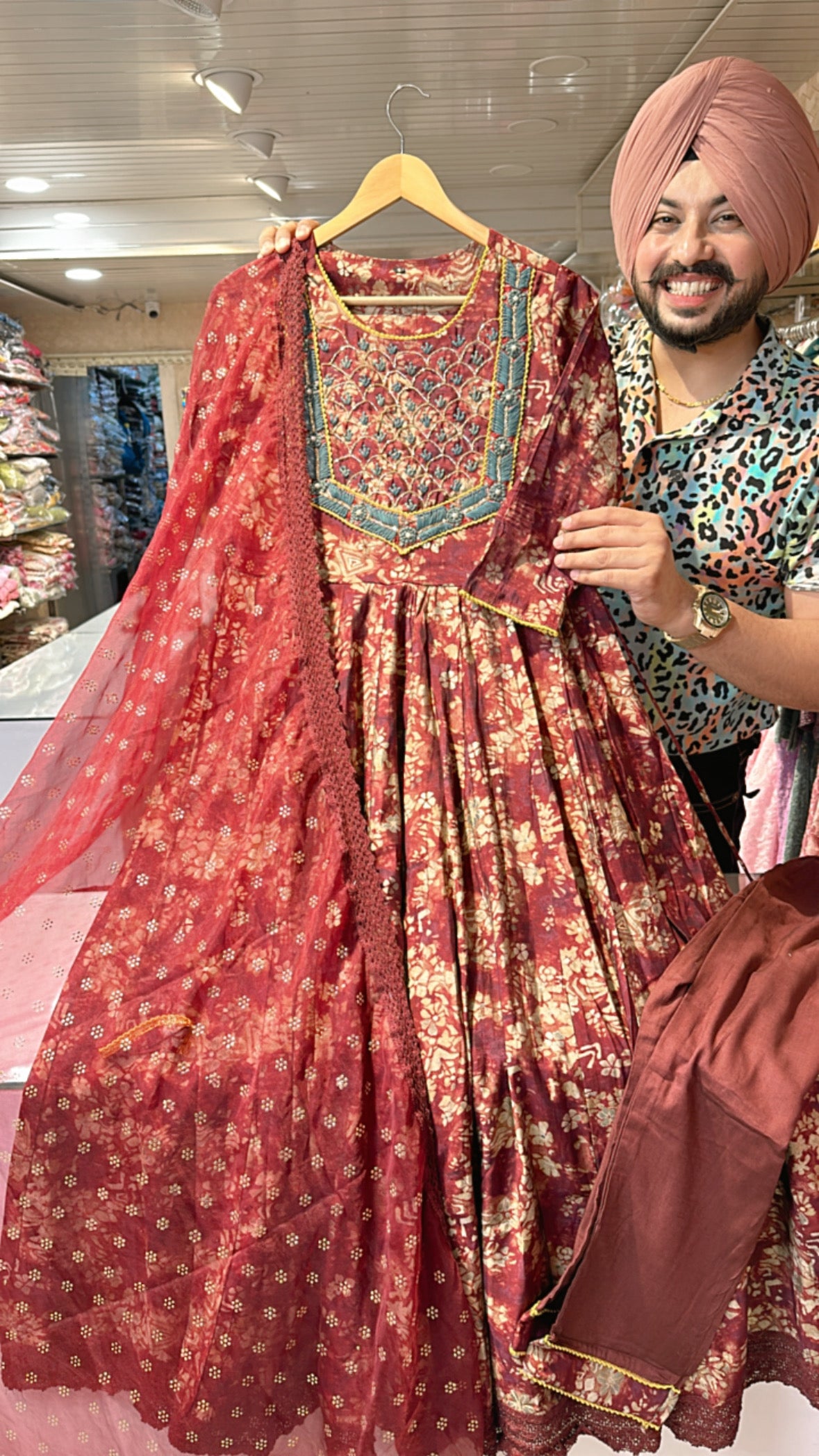 Maroon Muslin Silk Embroidered Anarkali suit with Beautiful Mukash work on organza Duppata