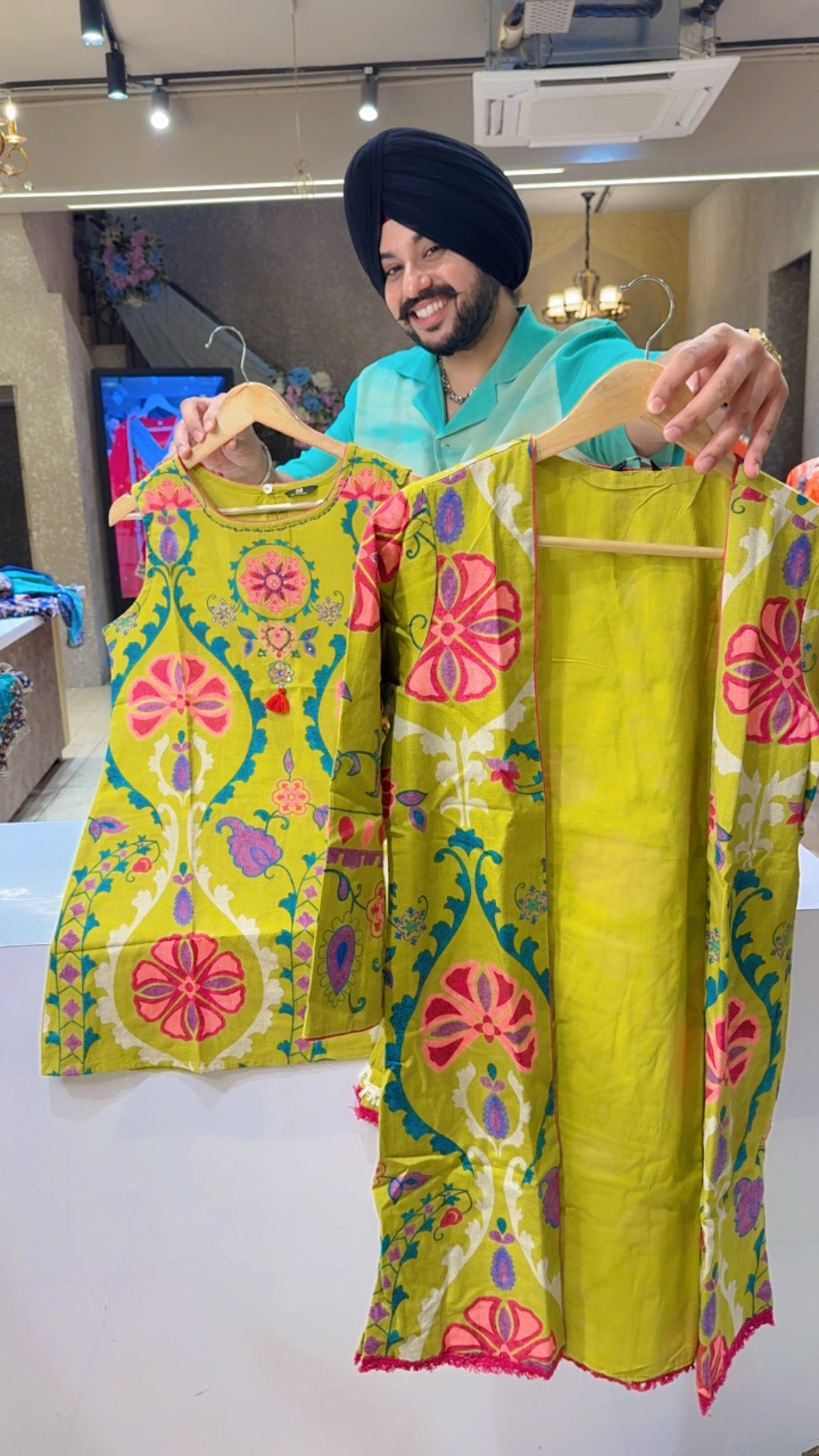 Light Parrot soft Khaadi Indowestern Coord set with Stylish Short shrug