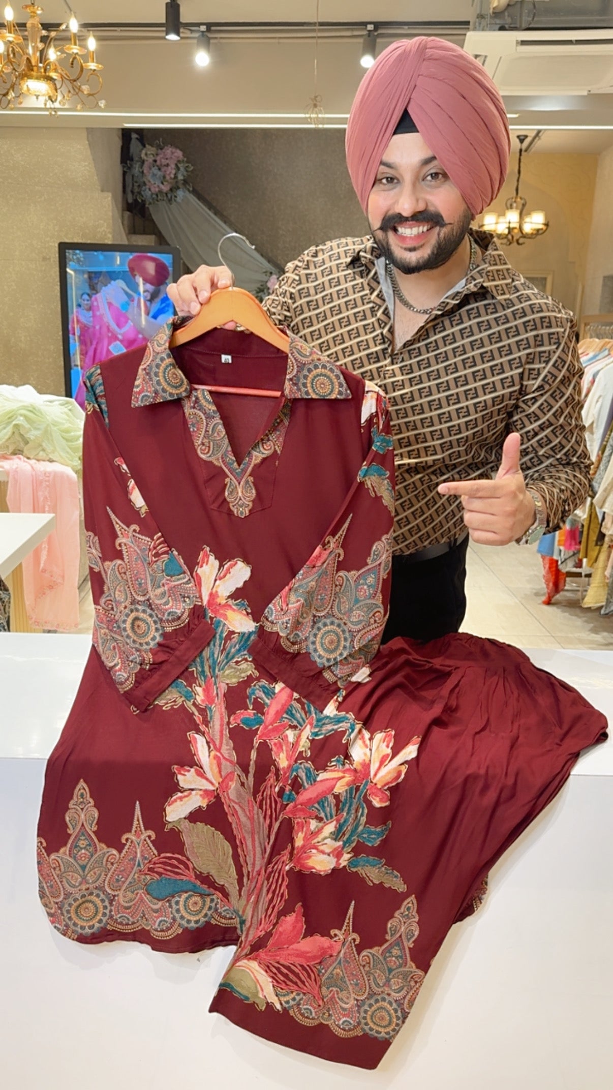 Maroon Soft Rayon Floral Print Apple Cut Farshi Salwar Coord set