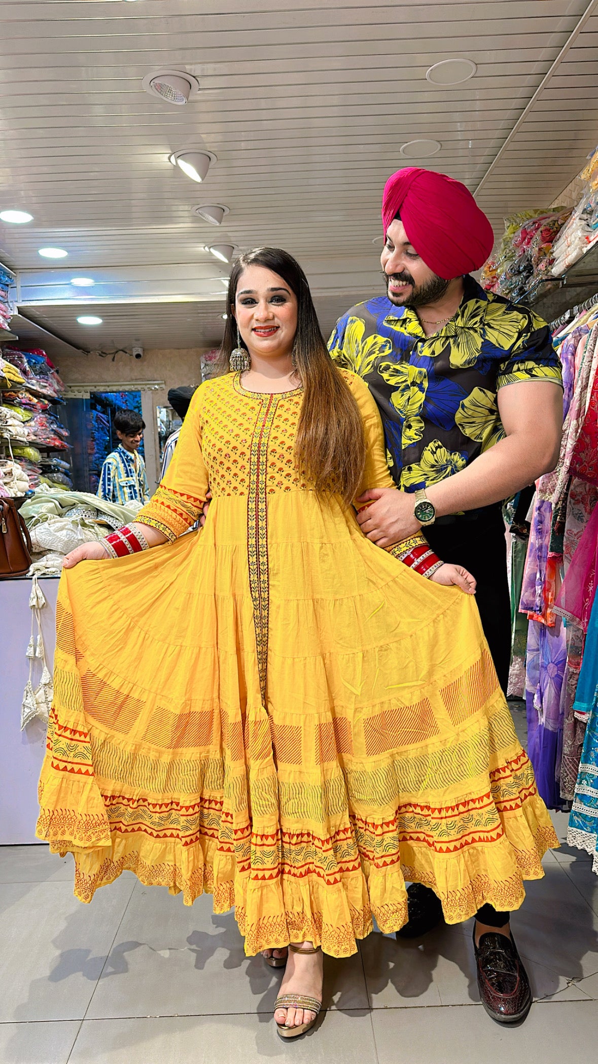 Yellow Mal Cotton Full Flair Indowestern Anarkali one piece Dress