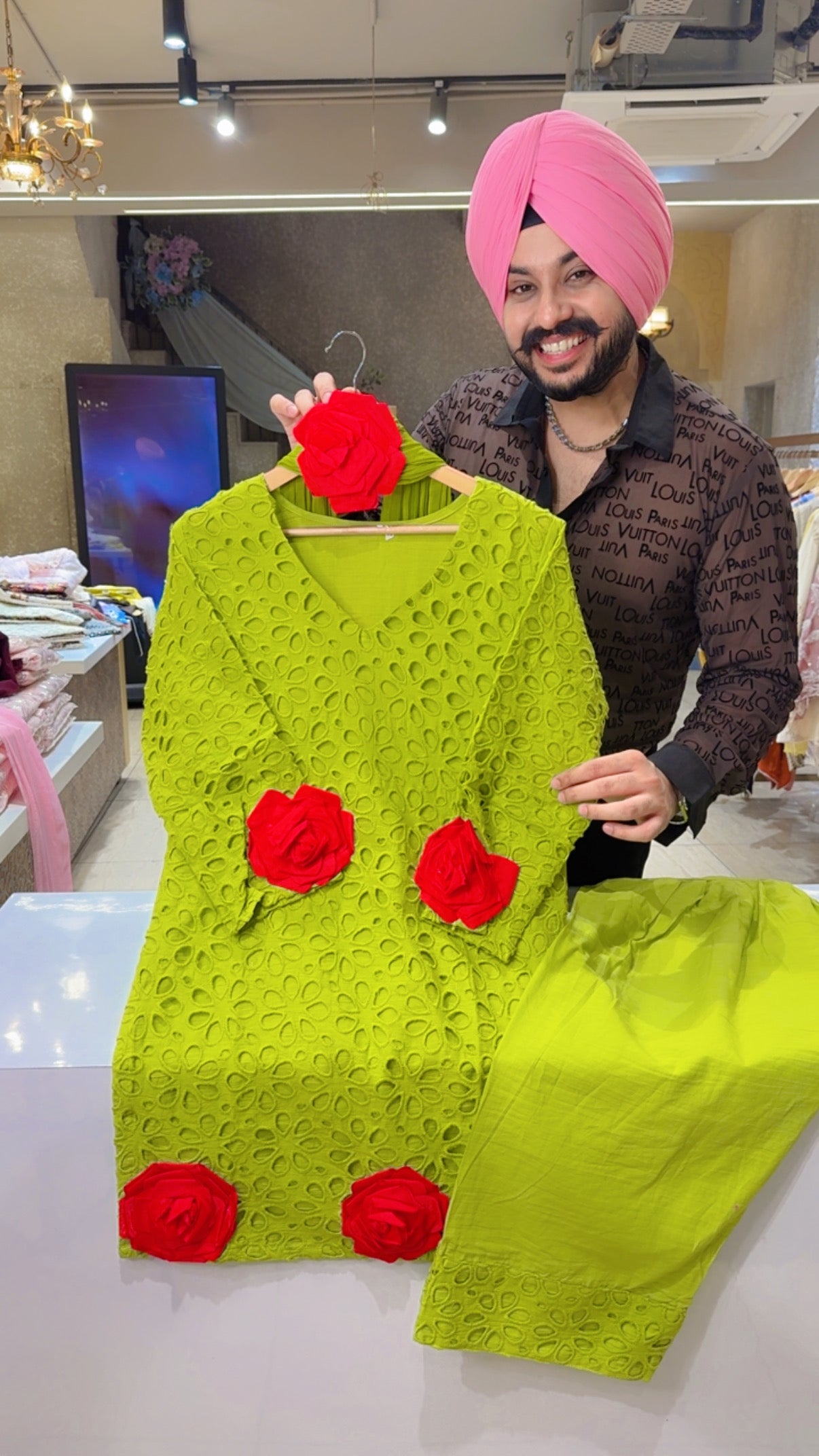 Light parrot Cotton Designer Rose PatchWork & Shifli
Cutwork Farshi Salwar Necklace Duppata Suit