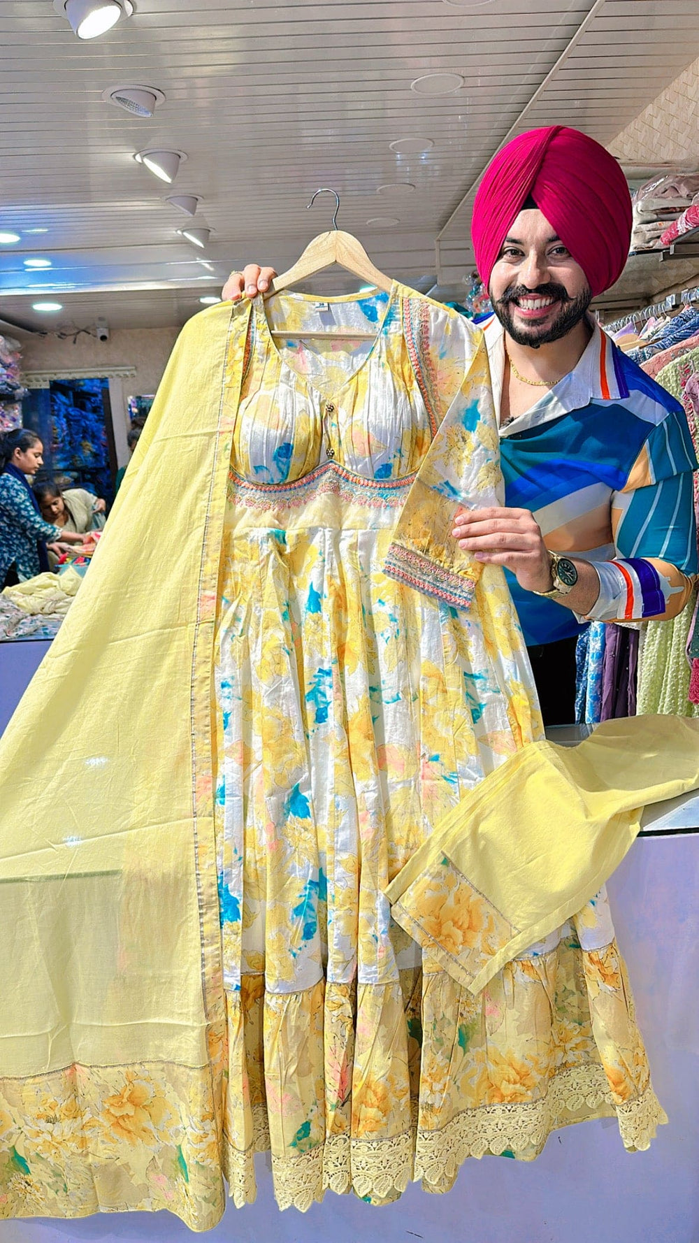Gajri Crepe Designer Front Gathering padded Anarkali Suit Hand Embroidery work on neck main image 0