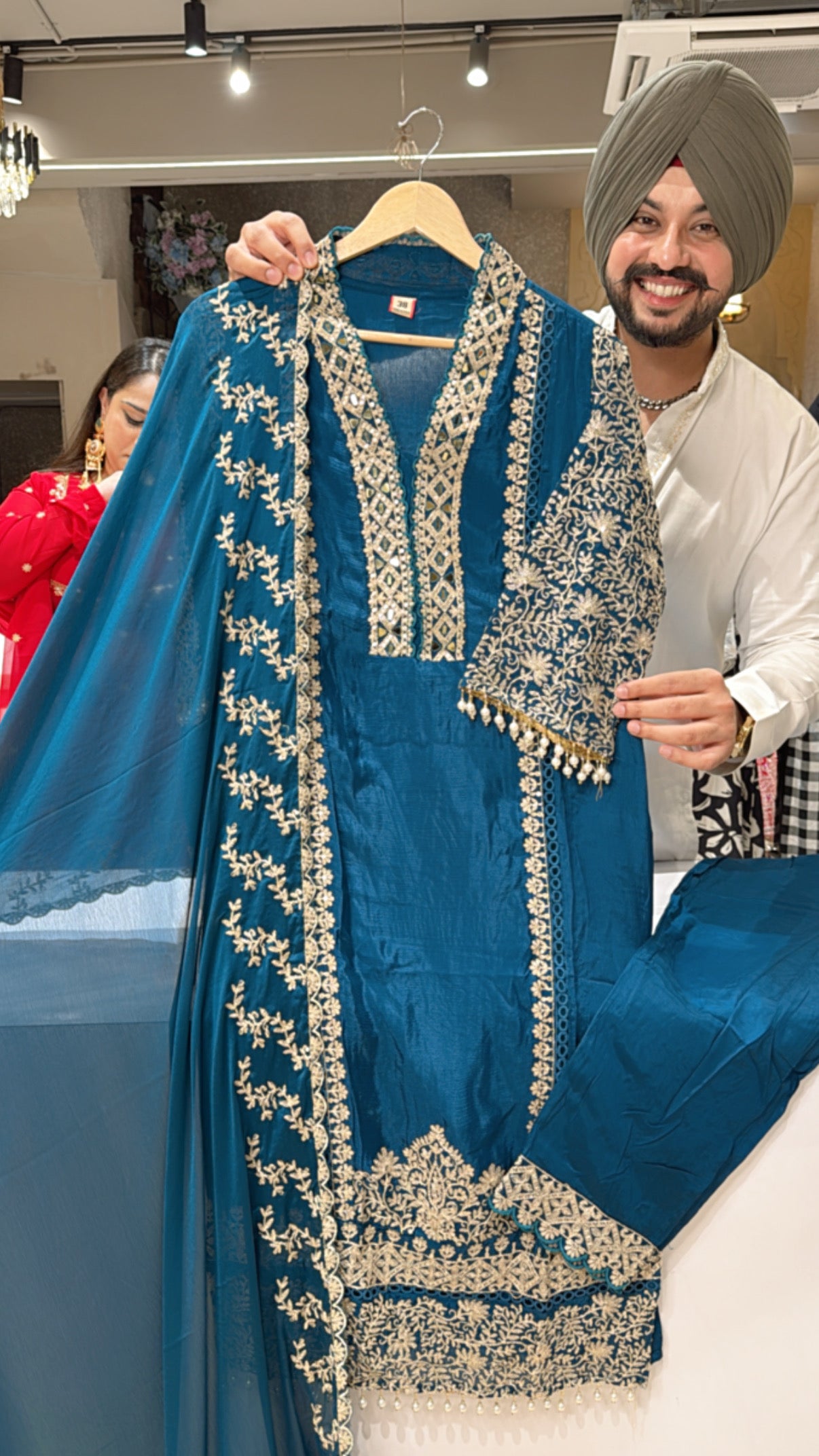Teel Chinon Heavy embroidered & Pearl Work Straight Suit with Beautiful Duppata