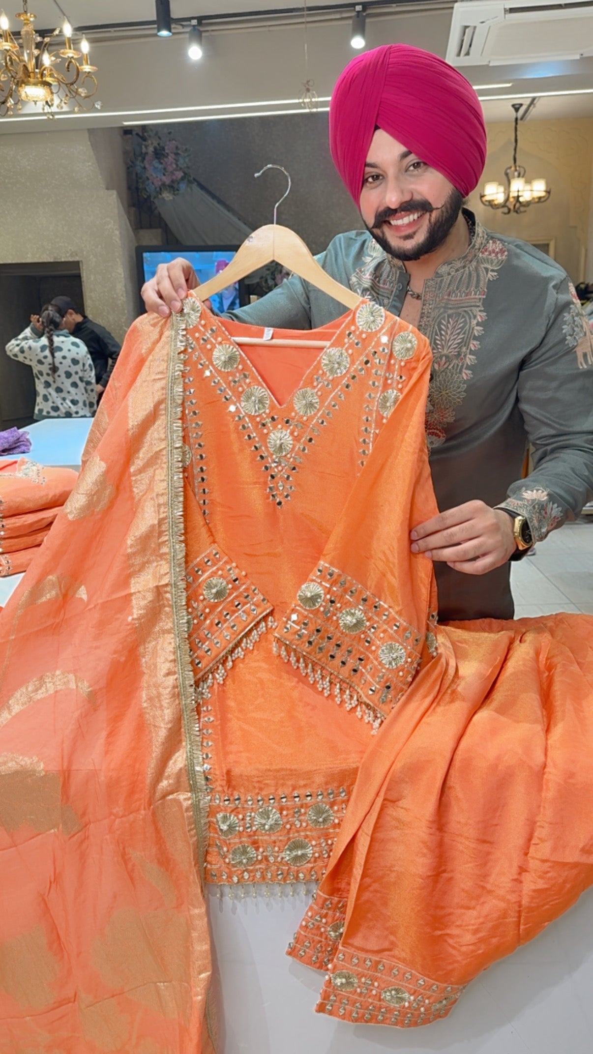 Peach Shimmer Silk Heavy Gotta & Farshi Salwar Suit with Banarasi look Duppata