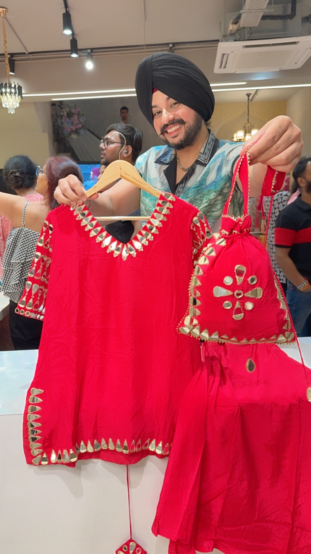 Hot Pink Pure Crepe Designer Backless Heavy Mirror Work Coord set with Cute Potli