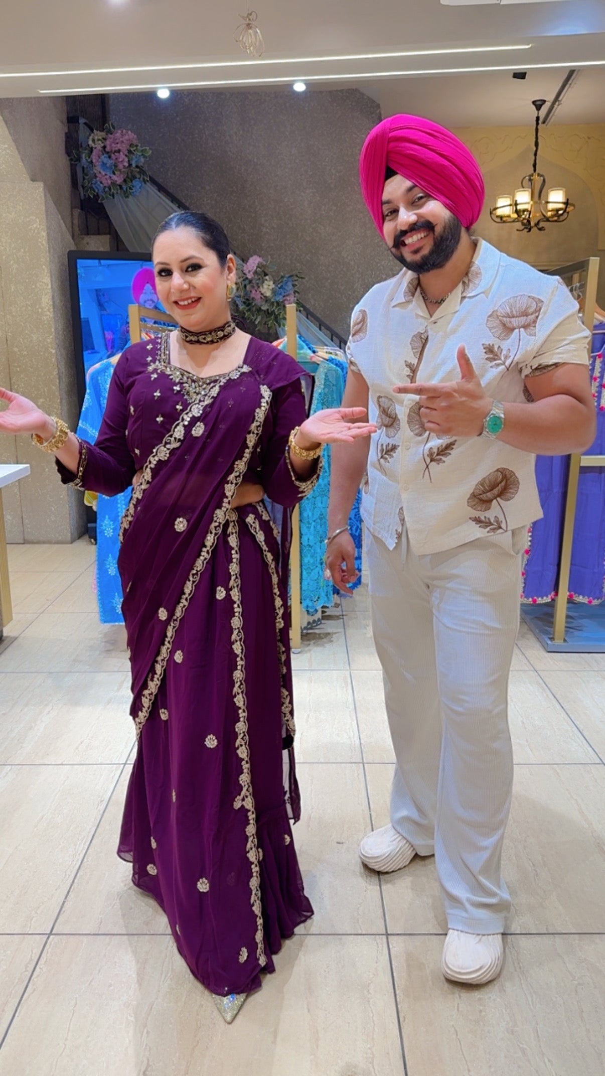 Wine Georgette Hand embroidered Drape Crop set