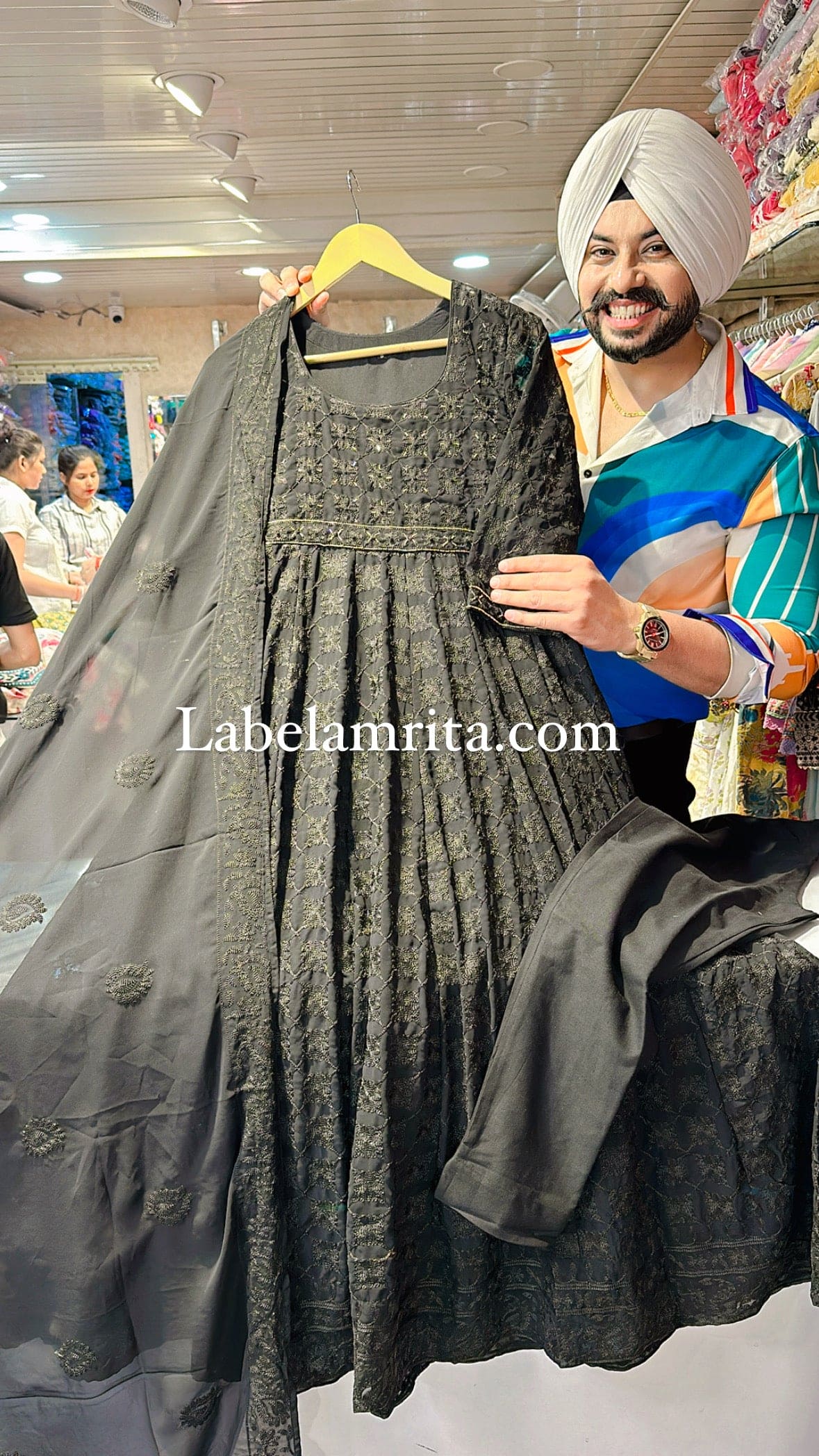 Black Georgette Fully Embroidered Anarkali suit with Beautiful Embroidered Duppata