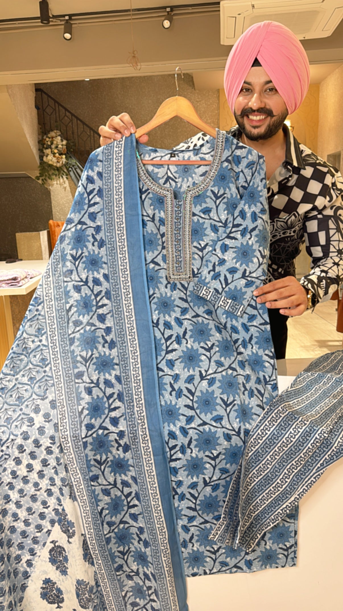 Blue Pure Cotton Office Wear suit with Beautiful Duppata