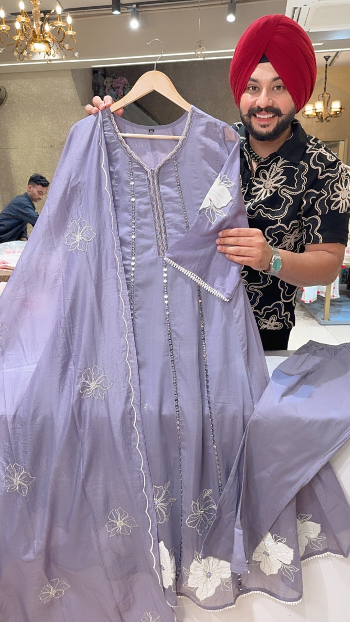 Mauve Mal Chanderi Mirror & Floral Embroidered Summerish Semiparty wear Anarkali suit with Beautiful Duppata