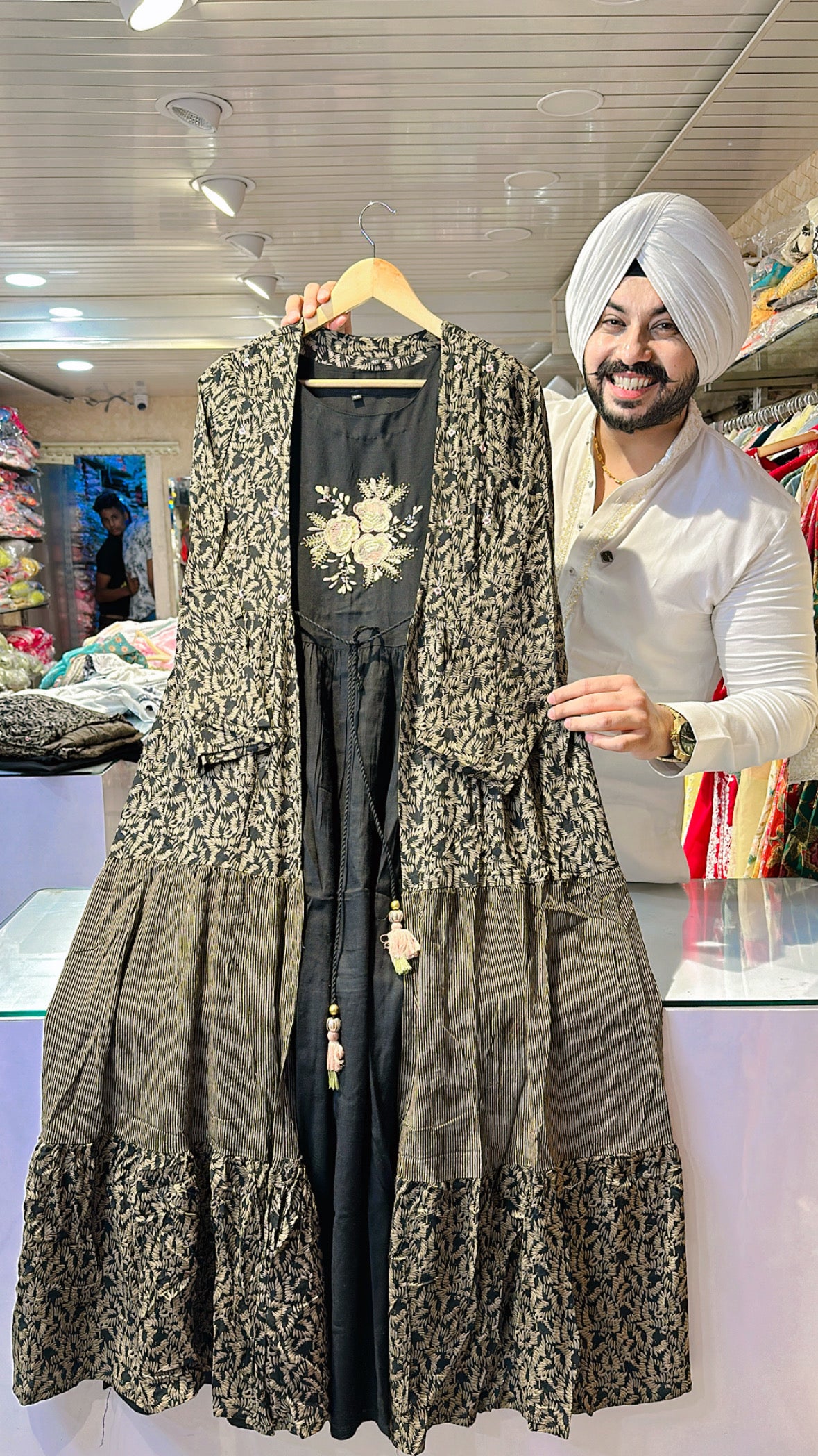 Black Rayon Indowestern Embroidered Dress with Stylish Shrug