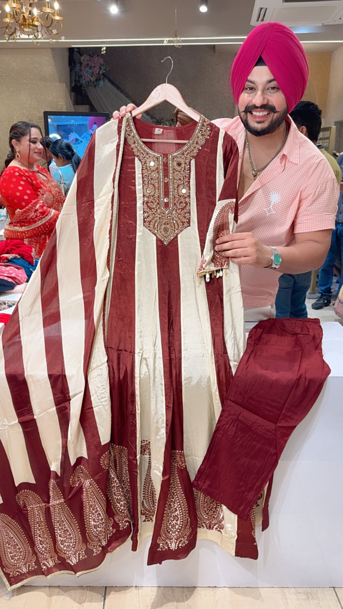 Brownish Maroon Crepe Embroidered & Shell Hangings Full Flair Anarkali Suit