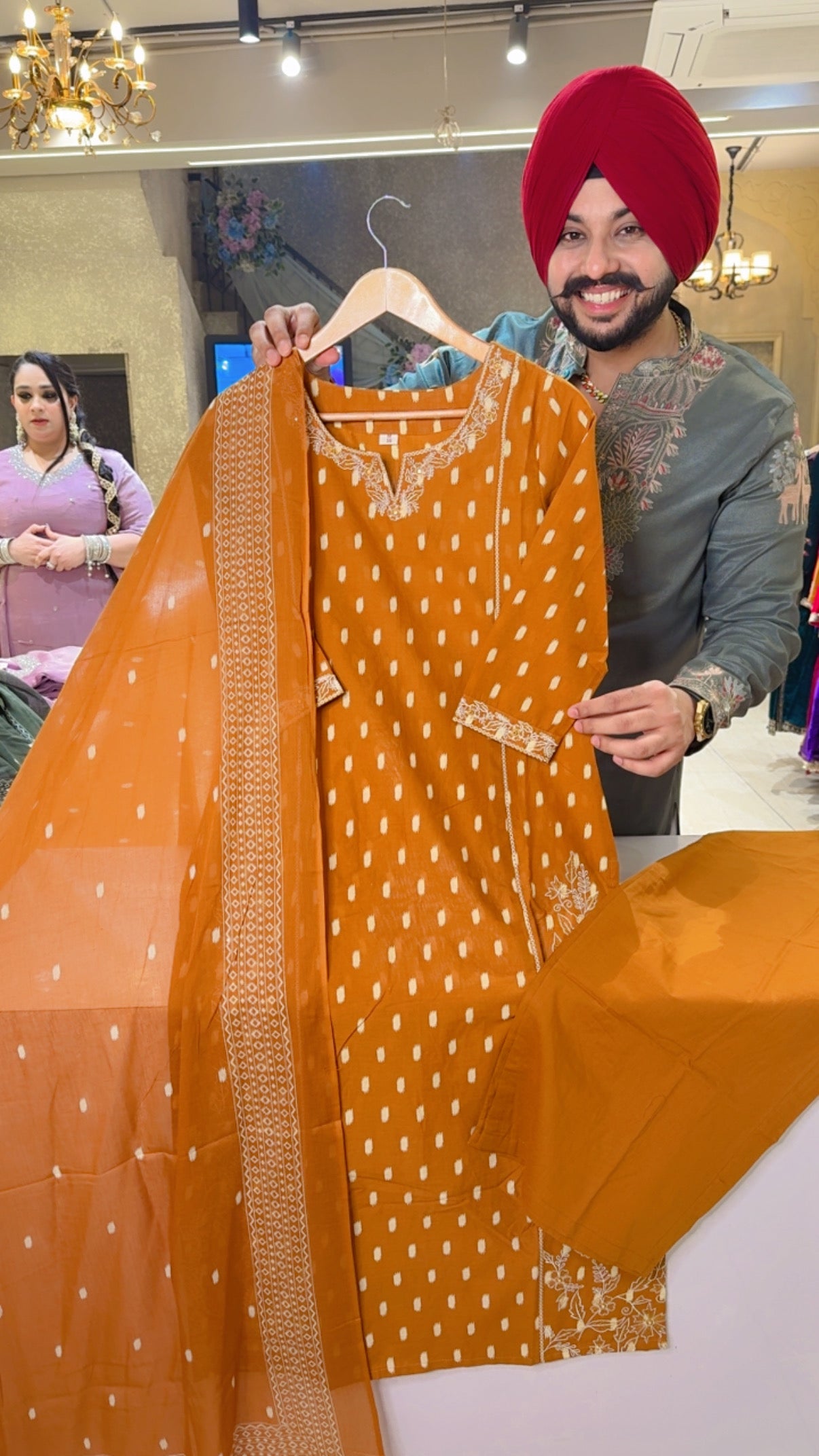 Mustard yellow Pure Cotton Embroidered Office Wear Suit With Beautiful Duppata