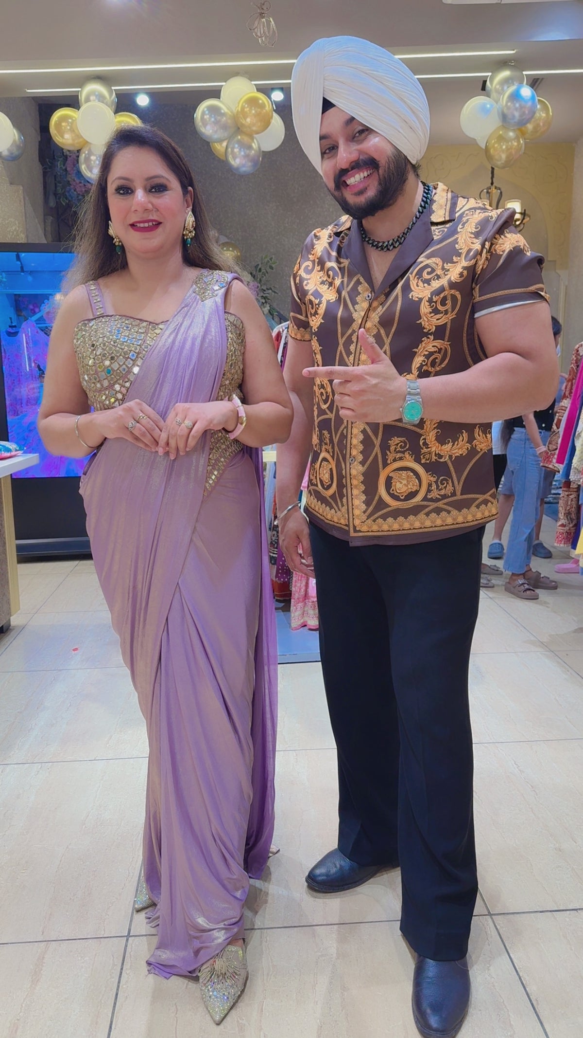 Mauve Imported Shimmer Heavy Mirror Corset Drape saree with Sharara
