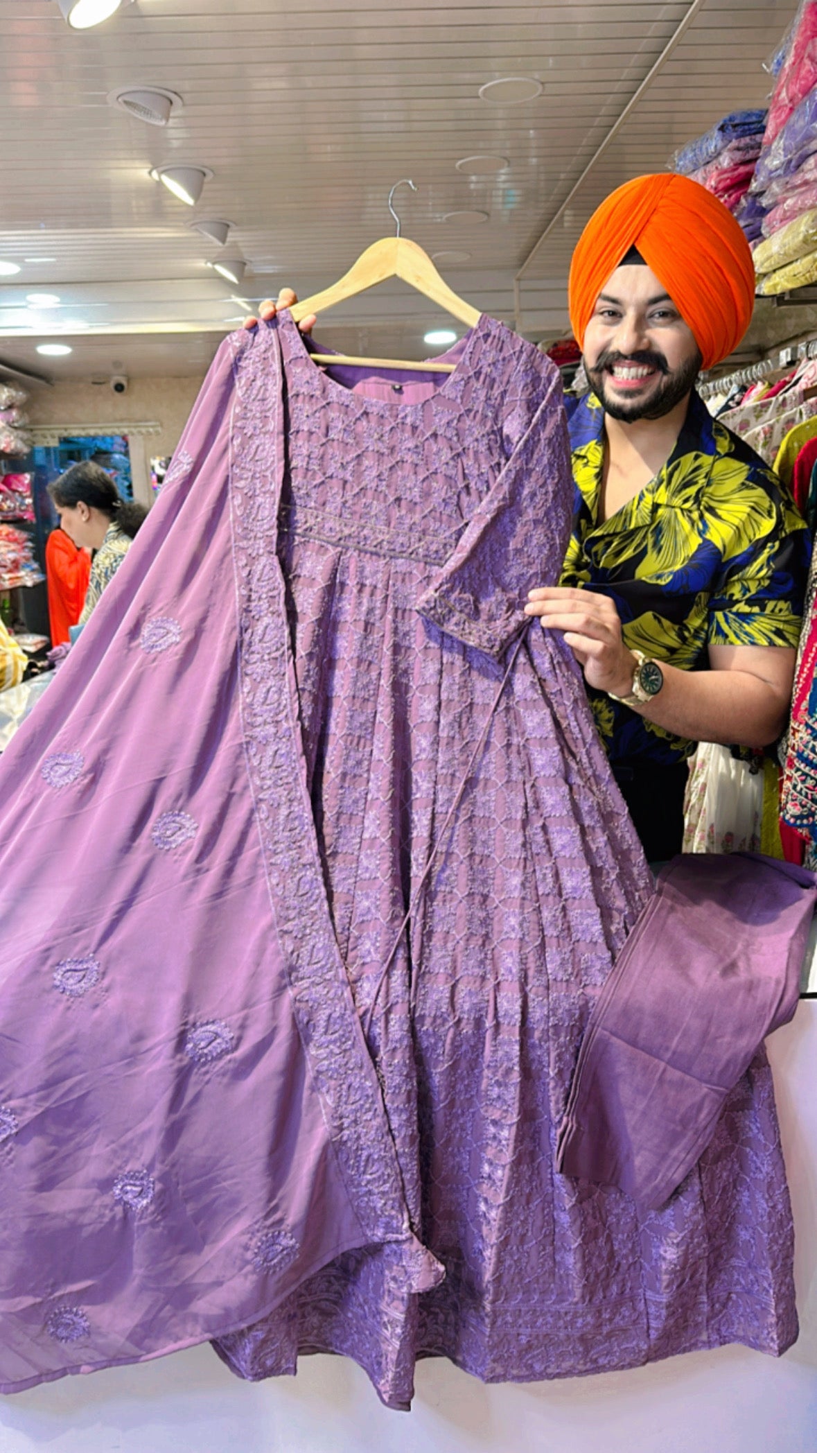Purple Georgette Fully Embroidered Anarkali suit