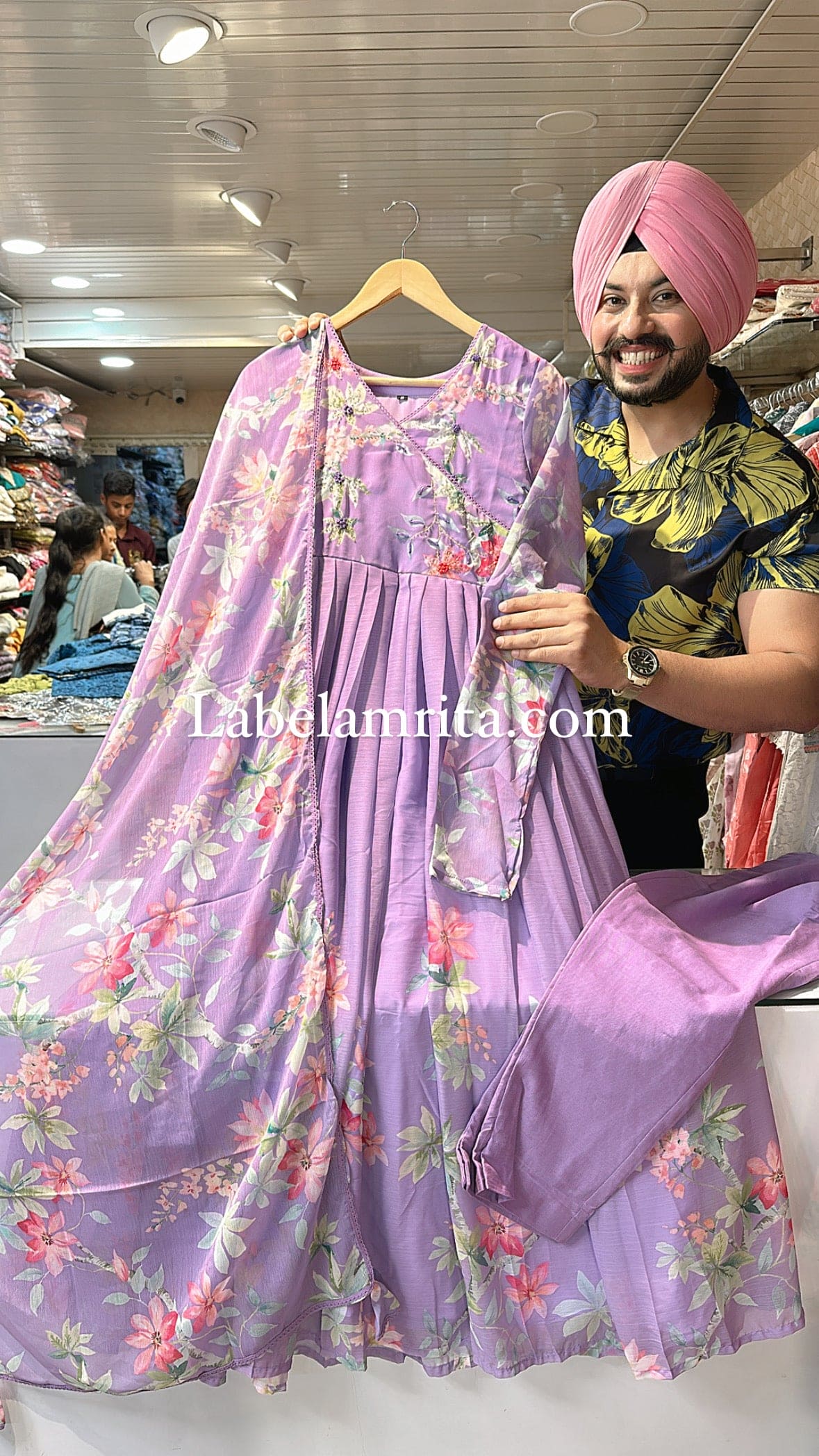 Purple chiffon Embroidered Anarkali suit with Beautiful Light Stole