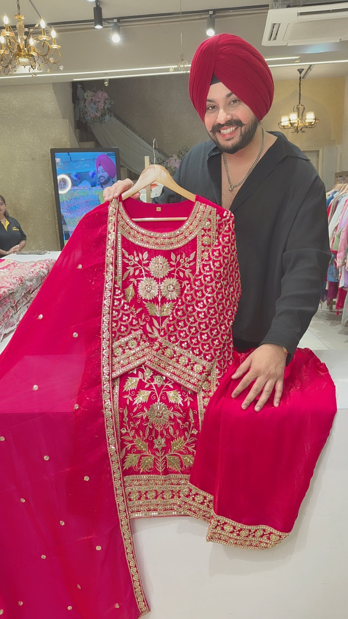 Rani Glass Tissue Fully Embroidered & Sequins Work Party Wear Straight Suit