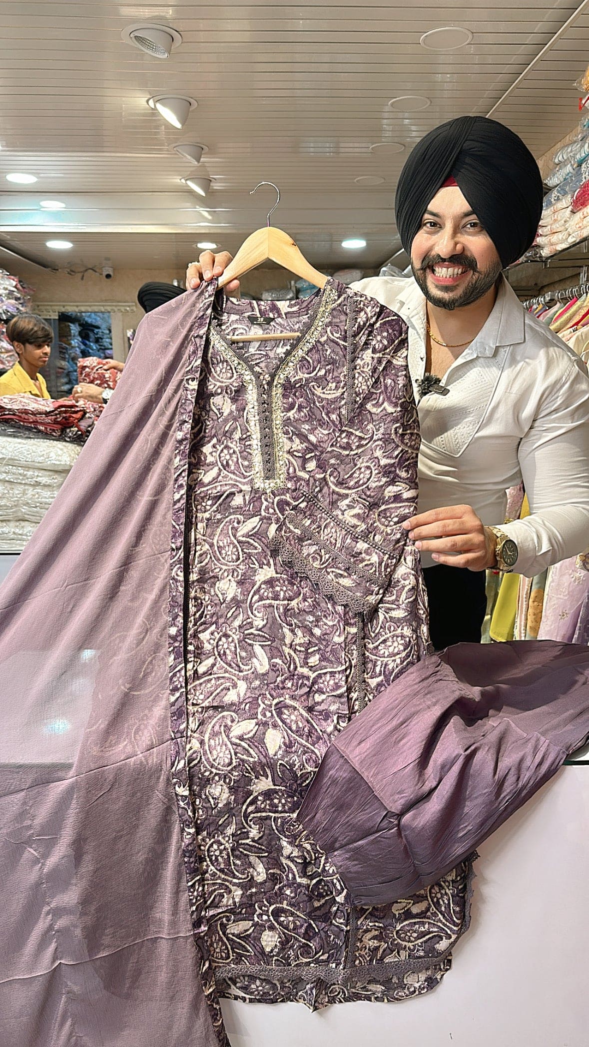 Dark purple muslin silk Suit With Stylish Pathani Pants