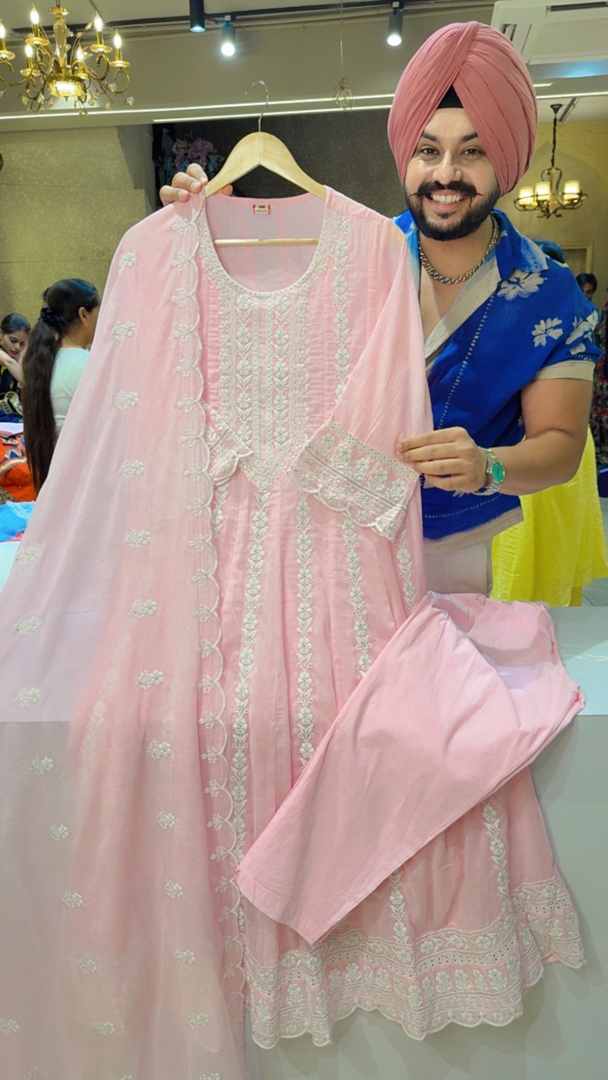 Baby Pink Mal Cotton Fully Embroidered Full Flair Anarkali Suit with Beautiful Duppata