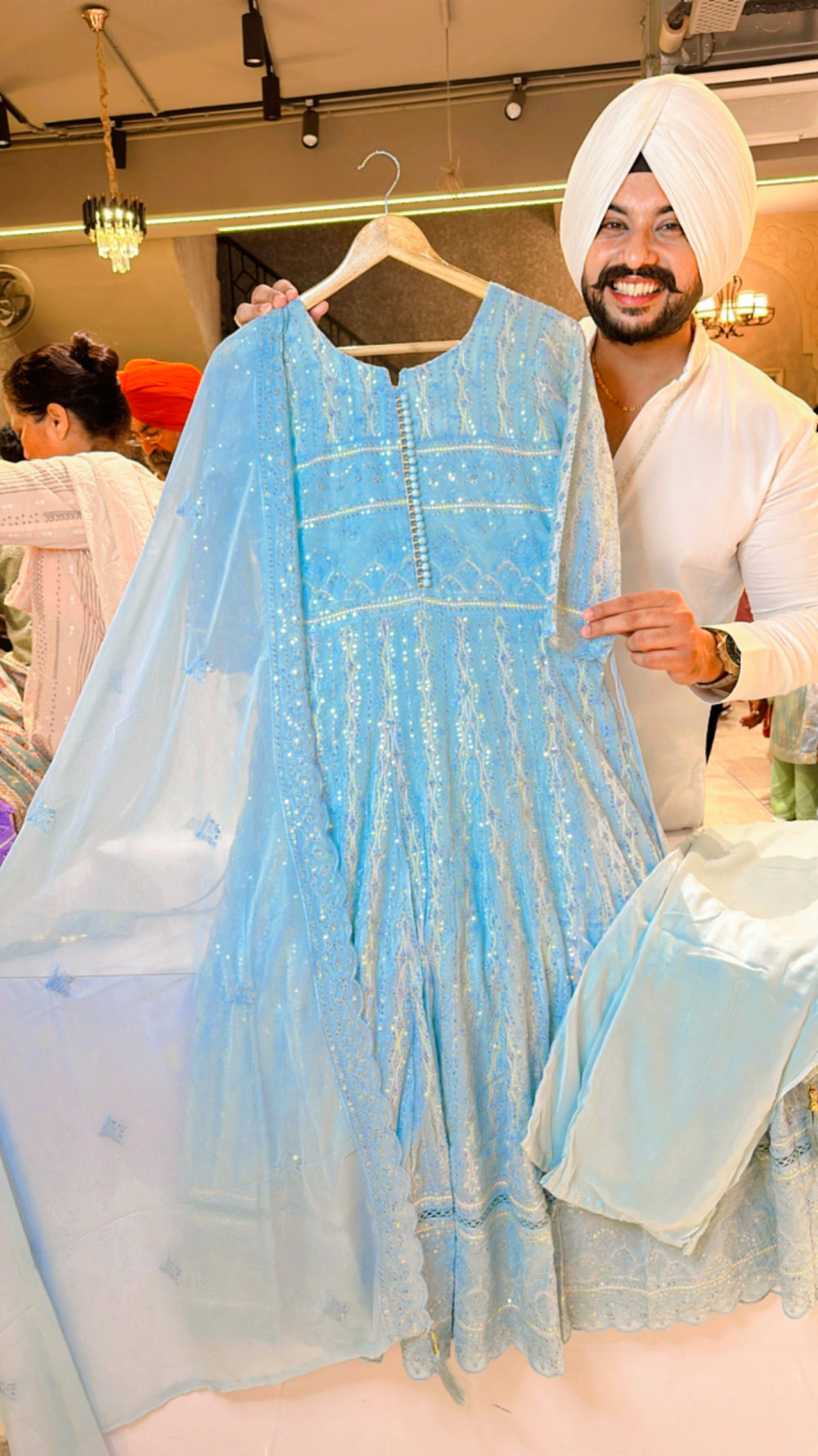 Ice Blue Ethnic Anarkali Suit Set