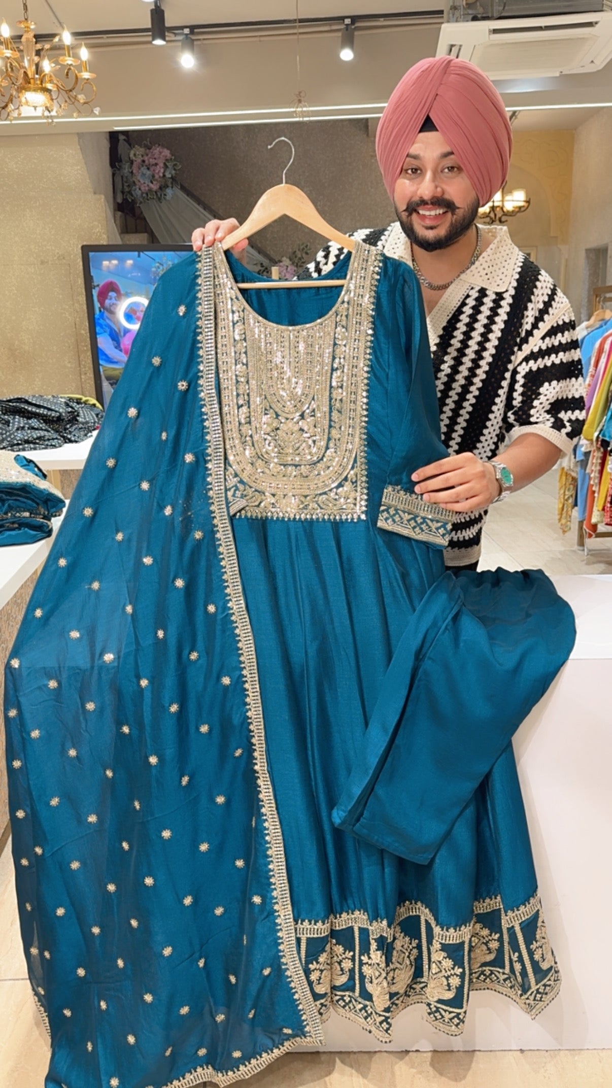 Teel Imported Silk Heavy Embroidered Full Flair Party Wear Anarkali Suit with Heavy Duppata