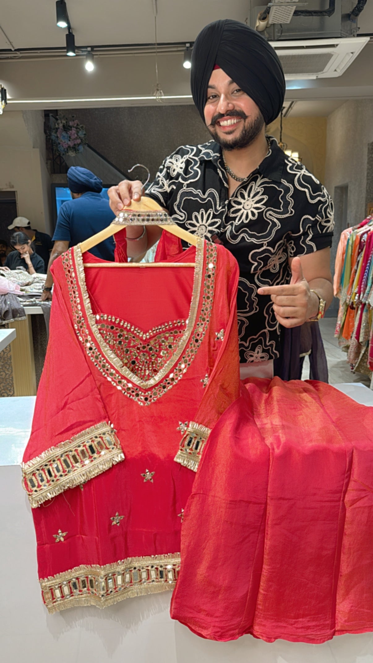Gajri Shimmer Silk Tissue Designer Bell Bottom Sharara Coordset with Heavy mirror work on it & Bustier