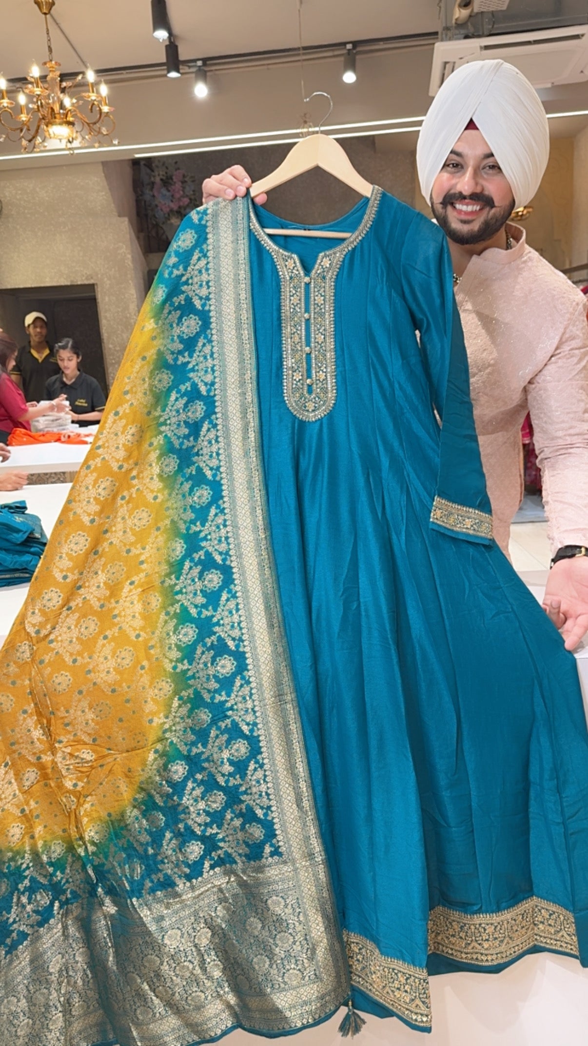 Peacock Premium Silk Embroidered Party Wear Anarkali Gown with Beautiful Floral print Silk Dupppata
