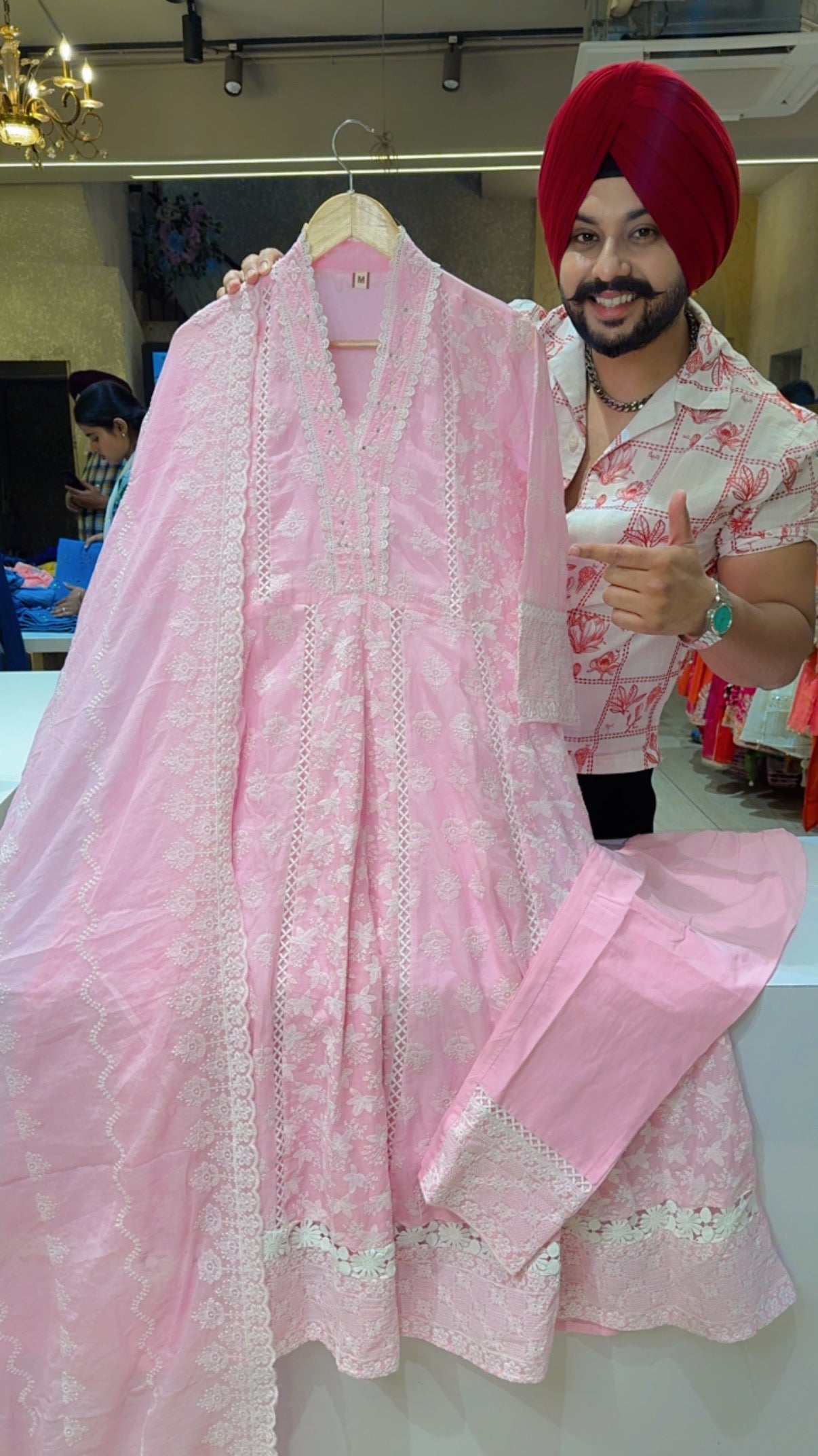 Baby Pink Mal Cotton Full Flair Fully Embroidered Anarkali Suit with Mal cotton Duppata