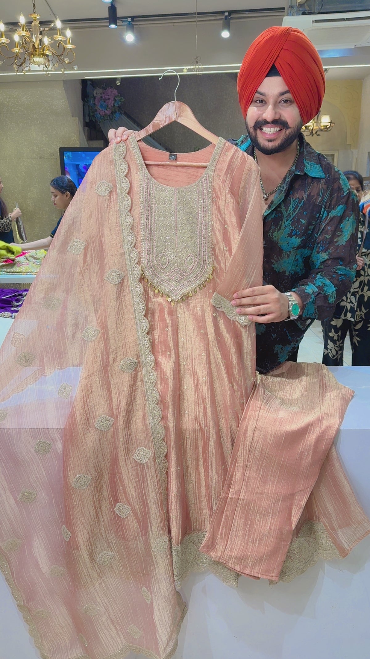 Peach Salsa Fabric Heavy Embroidered Party Wear Anarkali Suit With Fully Embroidered Duppata
