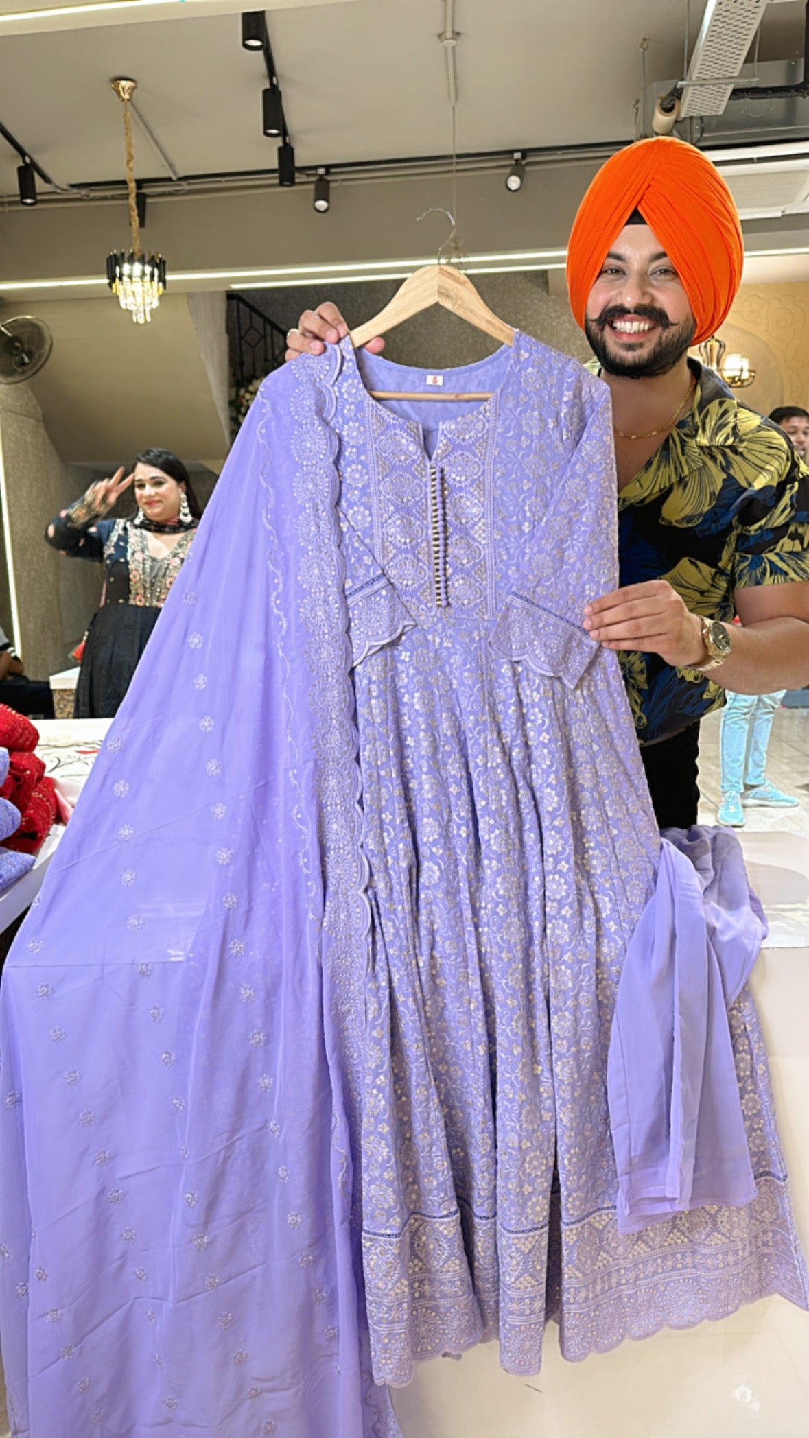 Lavender Georgette Fully embroidered Anarkali suit with Embroidered Duppata