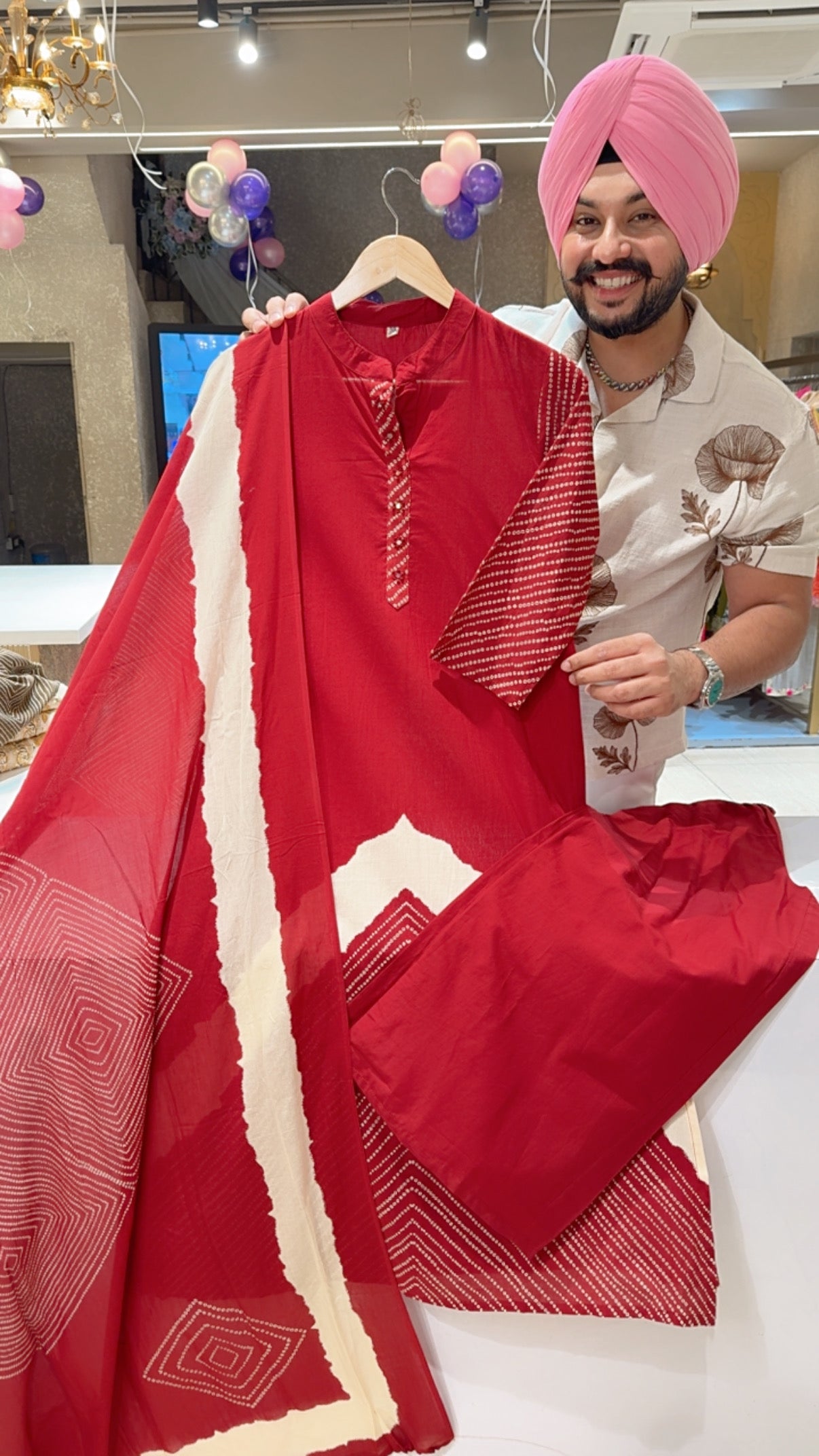 Reddish Maroon Pure Cotton Bandhej Print Office Wear Plazo suit