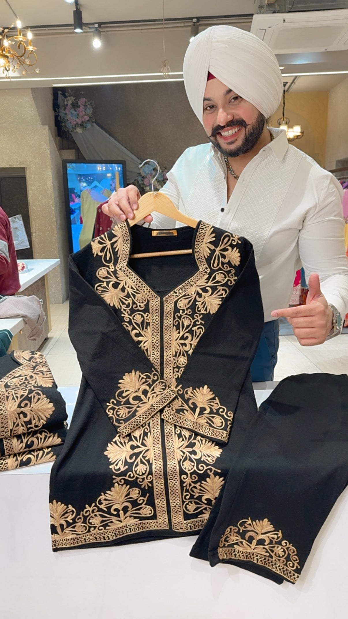 Matt Black Woolen Heavy Kashmiri Embroidered Coord set