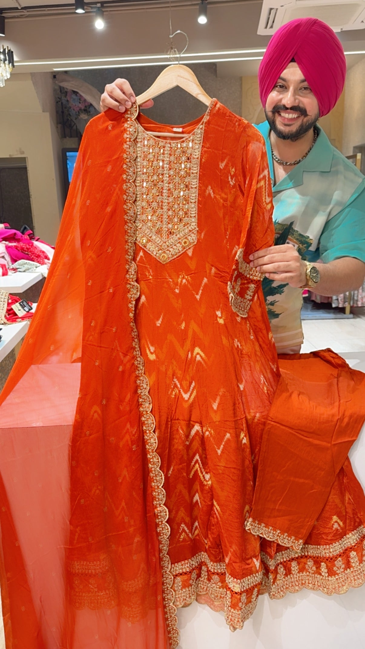 Rusty Orange Chinon Embroidered Full flair Party Wear Anarkali suit with Beautiful Duppata